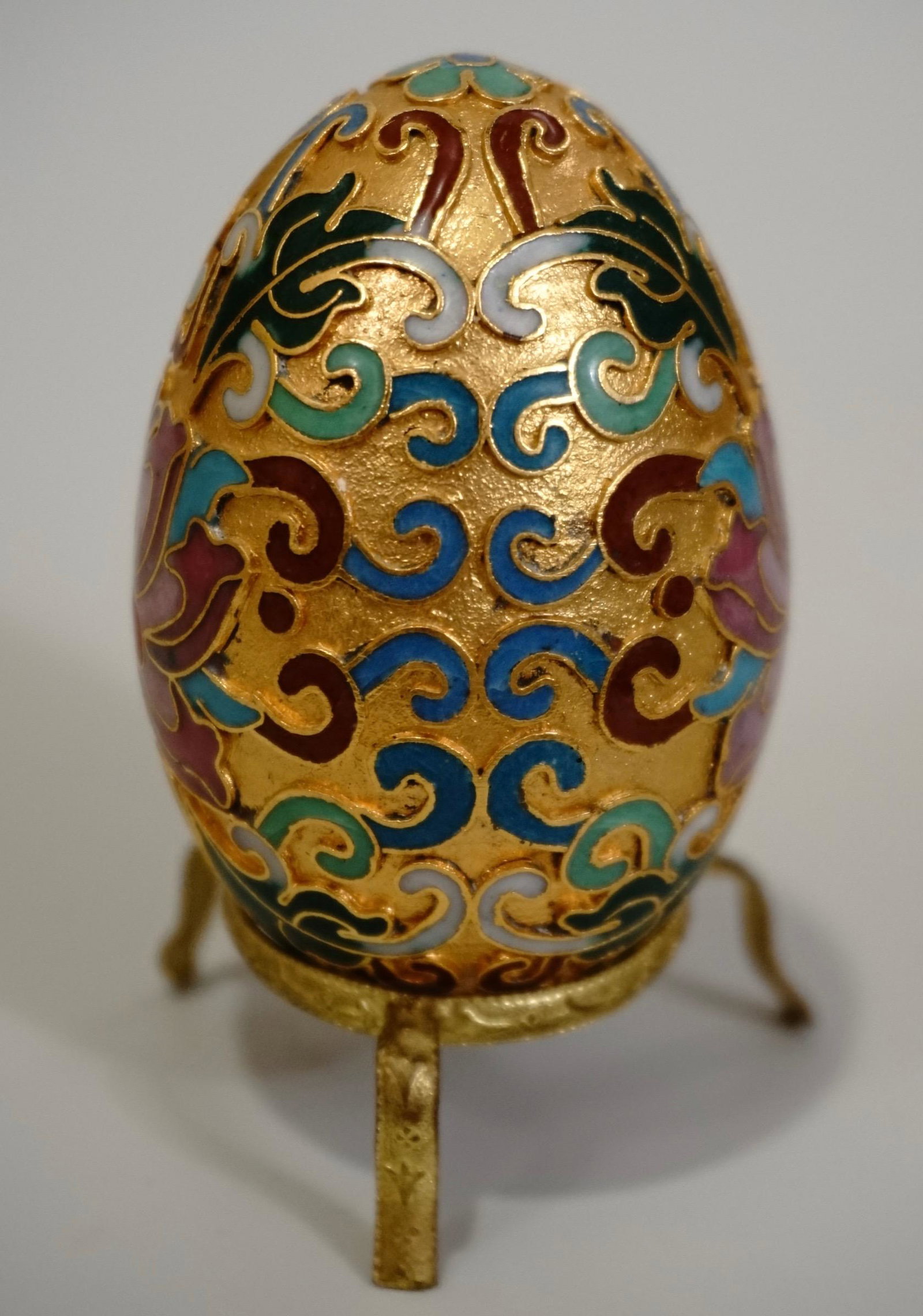 Gilded Cloisonne Enamel Easter Egg On Tripod Stand (1 of 5)
