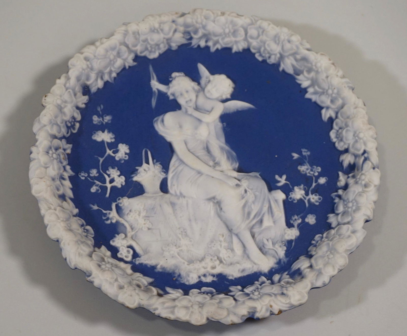 Schafer Vater German Bisque Porcelain Cupid Plaque Blue (1 of 4)