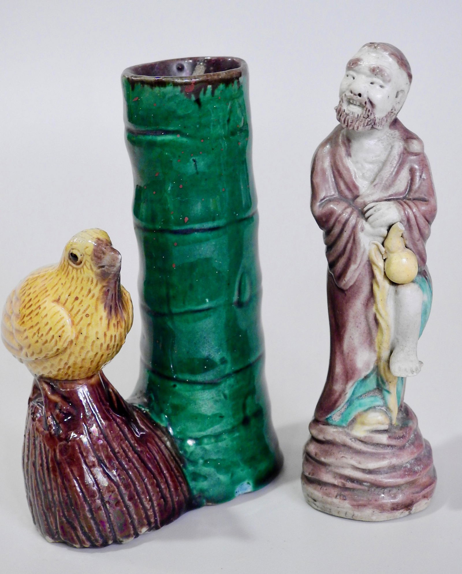 Vintage Chinese Mud Man Immortal Figurine And Bird (1 of 4)