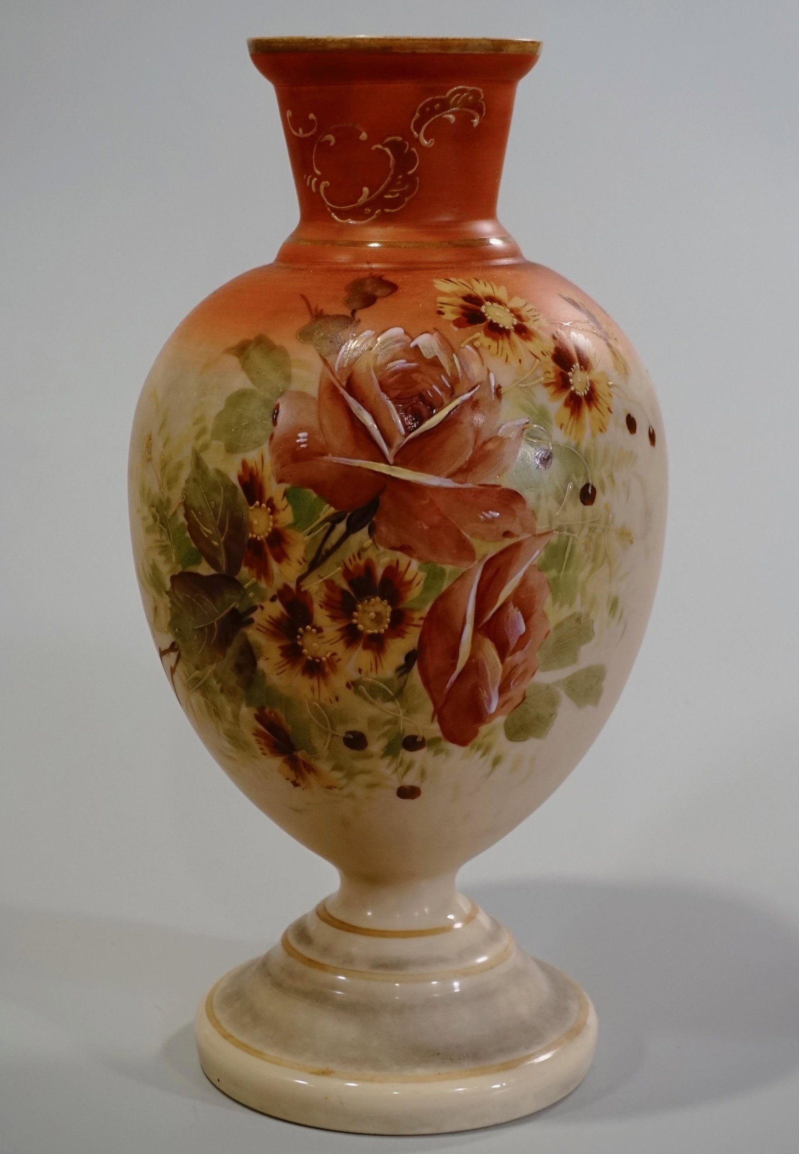 Antique Bristol Glass Vase Hand Painted Flowers: Antique Bristol Glass Vase Hand Painted Flowers Victorian Artisan Hand Blown Glass Approximately 12 5/8 inches tall.