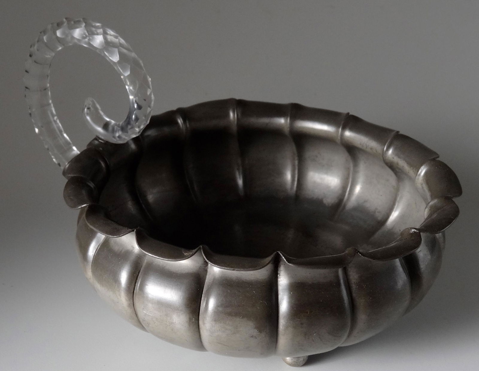 Unusual Sundstrom Hall House Pewter Bowl Crystal Handle (1 of 7)
