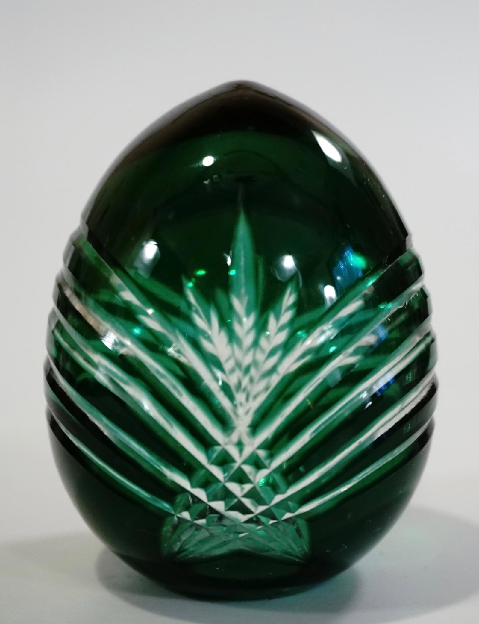 Emerald Cut to Clear Art Glass Egg: Emerald Cut to Clear Art Glass Egg Approximately 3 1/2 inches tall.