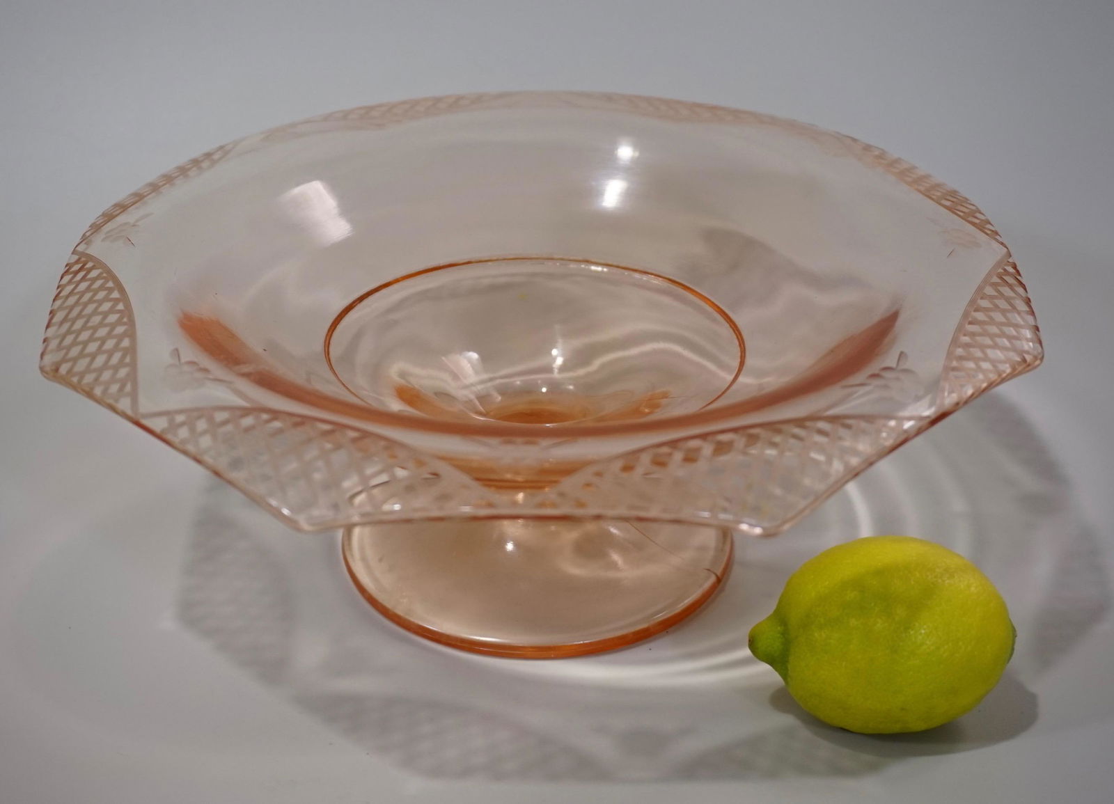 Art Deco Vintage Pink Footed Dish Compote Octagon Cut (1 of 6)