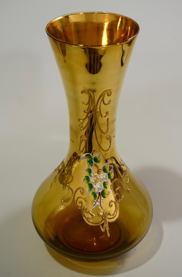 Amber Gold Art Glass Vase Bohemian Enamel: Amber Gold Art Glass Vase Bohemian Enamel Approximately 11 1/16 x 5 3/4 inches in diameter.