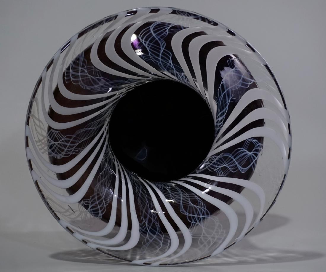 Black White Latticino Glass Art Deco Bowl Vase: Black White Latticino Glass Art Deco Bowl Vase Centrepiece Approximately 4 1/4 x 9 3/4 inches in diameter.