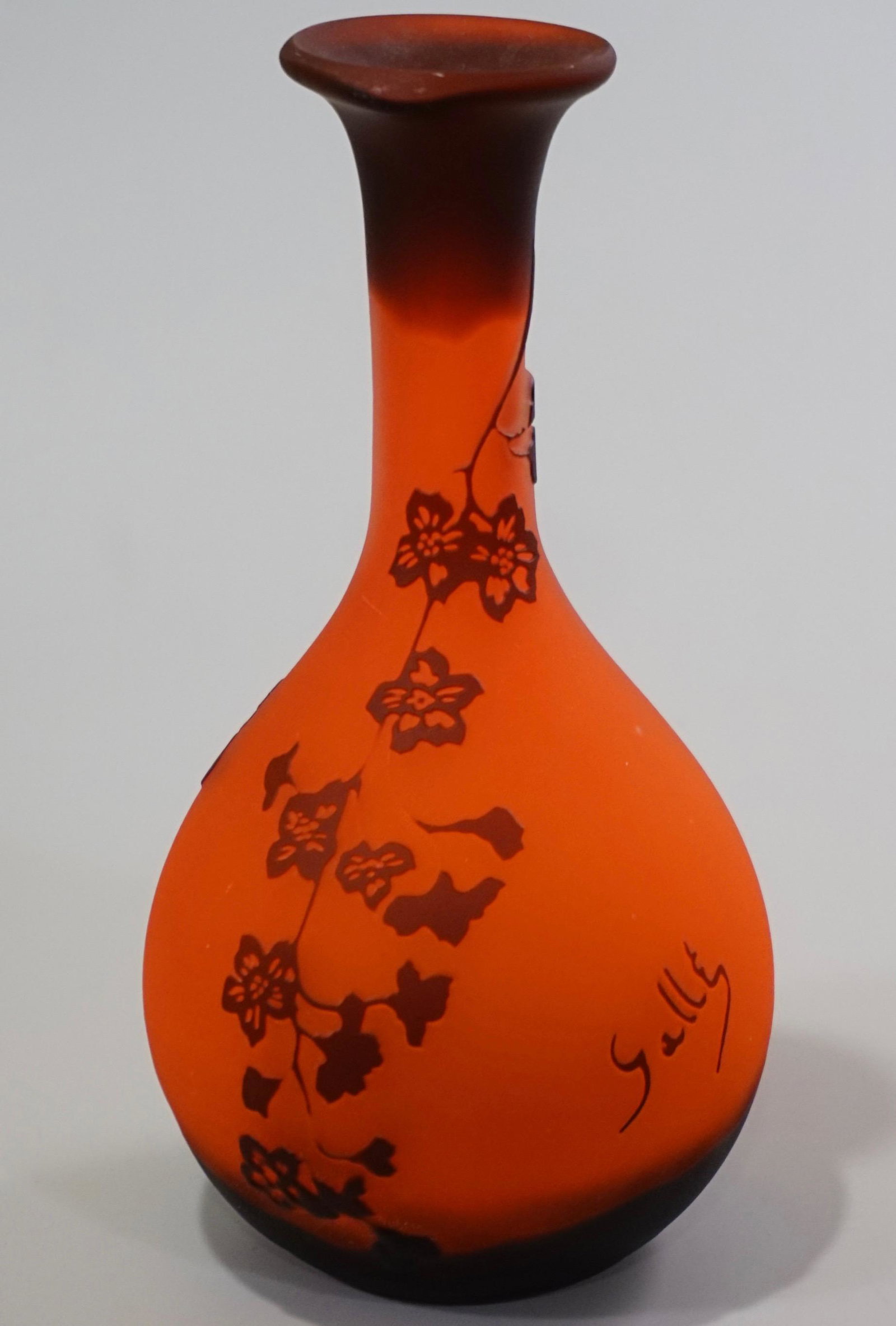 Etched Art Glass Vase Signed Galle: Etched Art Glass Vase Signed Galle Approximately 9 3/16 inches tall.