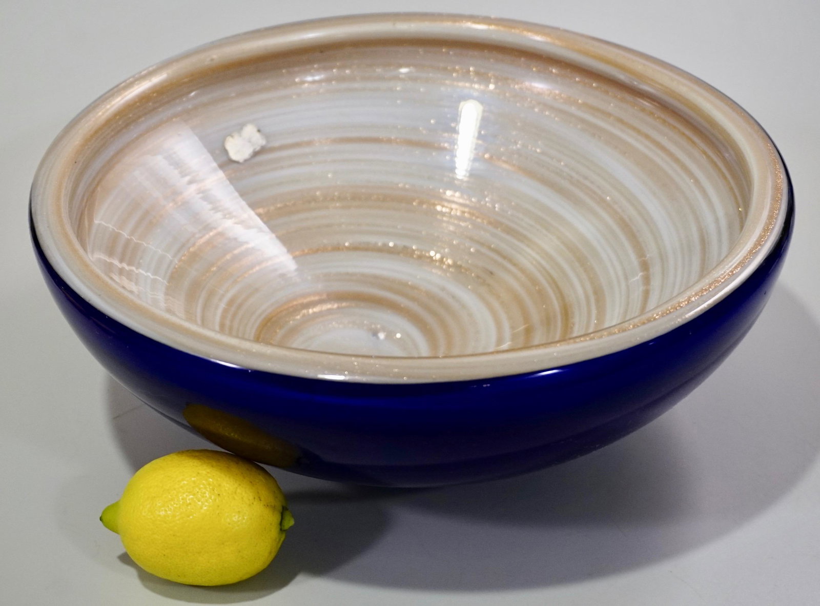 Italian Murano Cobalt Cased Large Aventurine Glass Bowl: Italian Murano Cobalt Cased Large Aventurine Bowl Gold Speckled Mid Century Modern Art Glass Heavy almost 8 pounds. Approximately 10 7/16 inches in diameter.