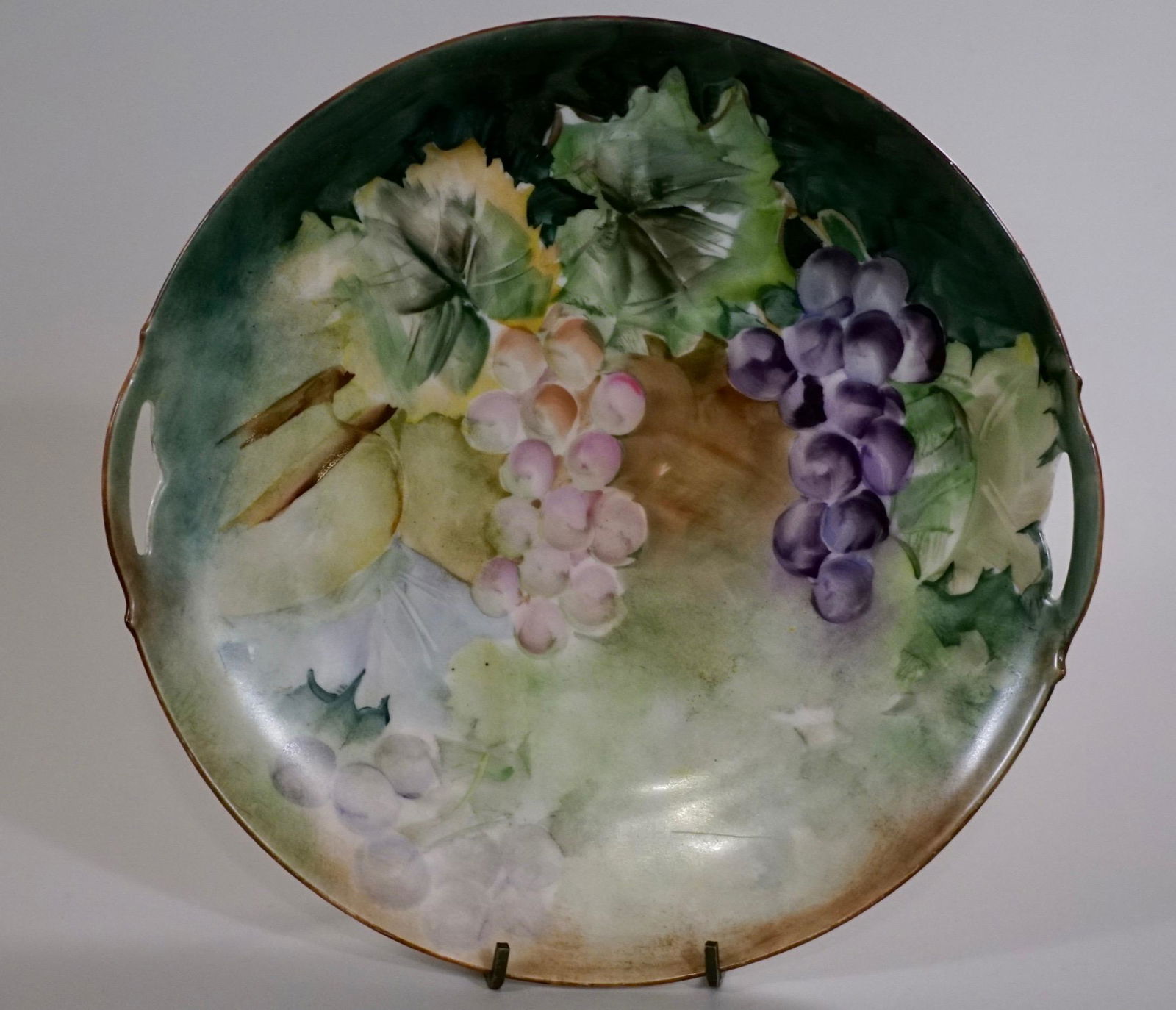 KPM Porcelain Hand Painted Cake Plate Antique Art: KPM Porcelain Hand Painted Cake Plate Antique Art Nouveau Period China c1900 Approximately 10 3/8 x 10 1/8 inches.
