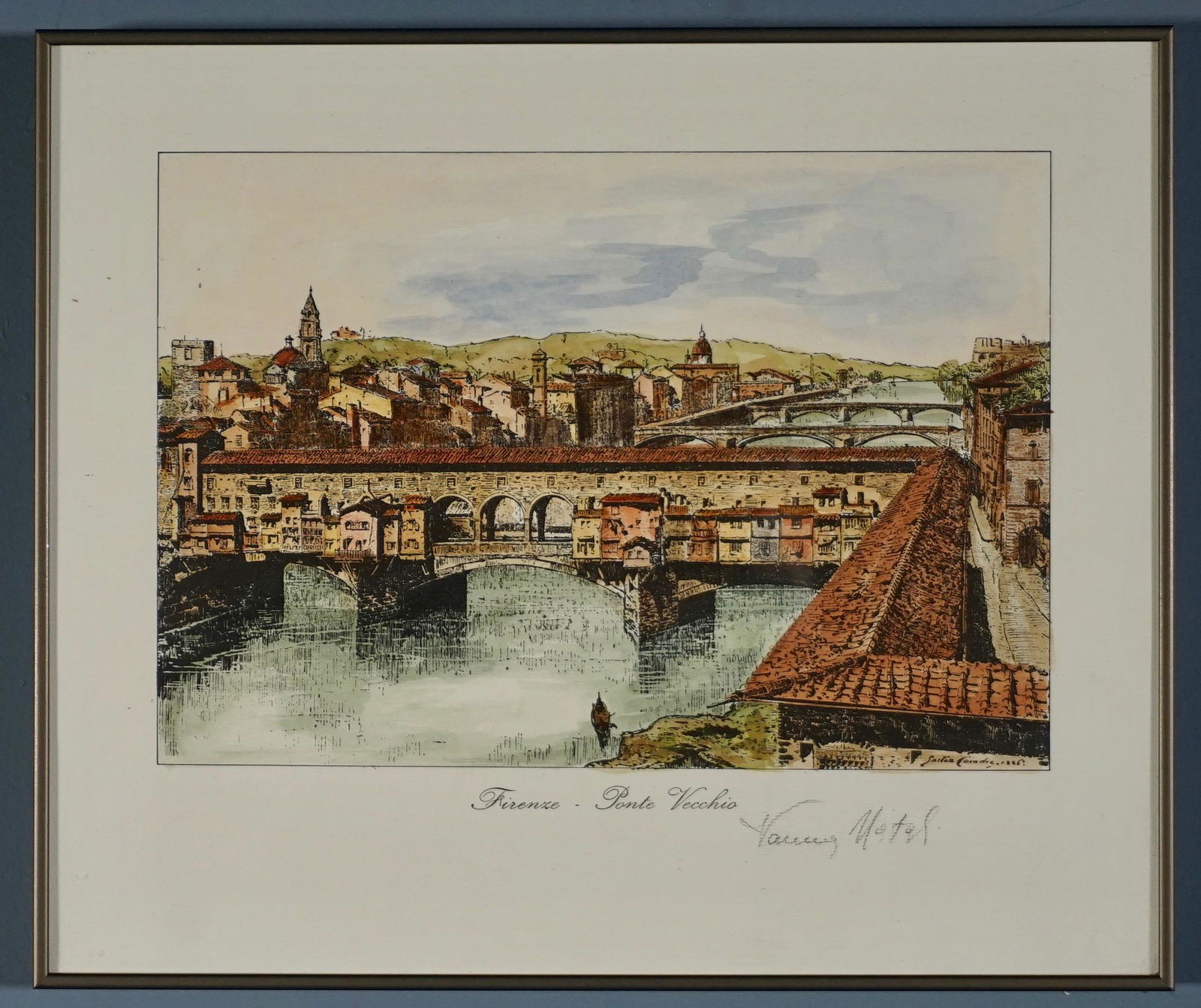 Firenze Ponte Vecchio Framed Colored Etching (1 of 5)
