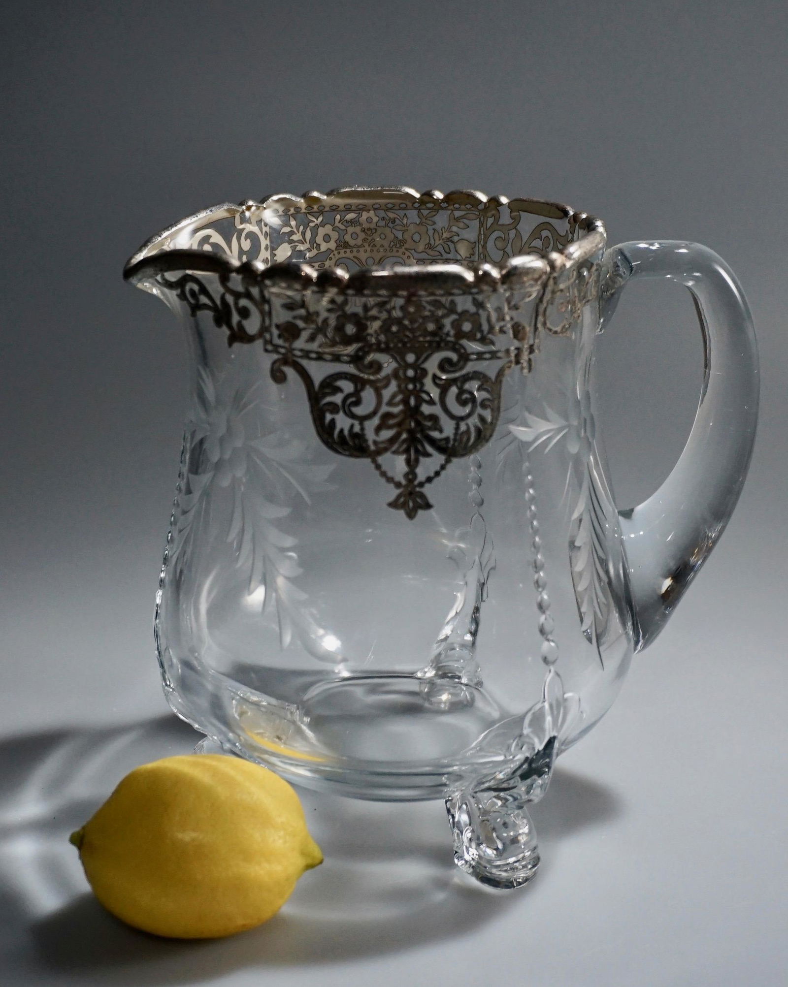 Vintage Silver Overlay Cut Glass Footed Pitcher (1 of 5)