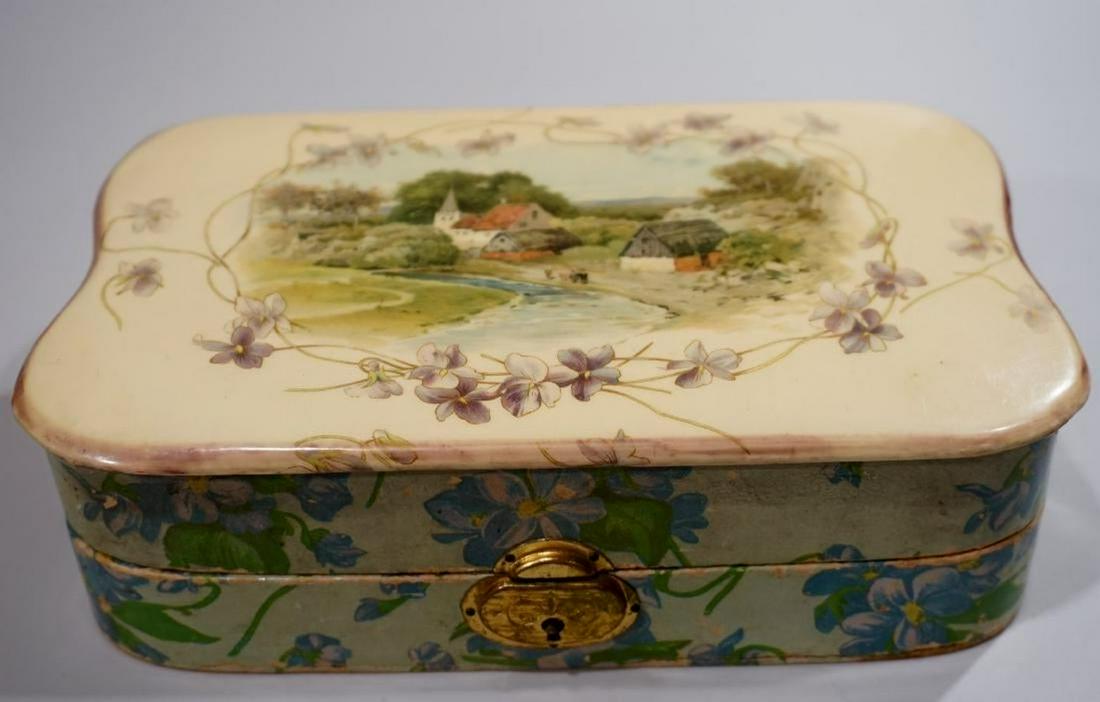 Victorian Antique Celluloid Jewelry Watch Box Country (1 of 8)