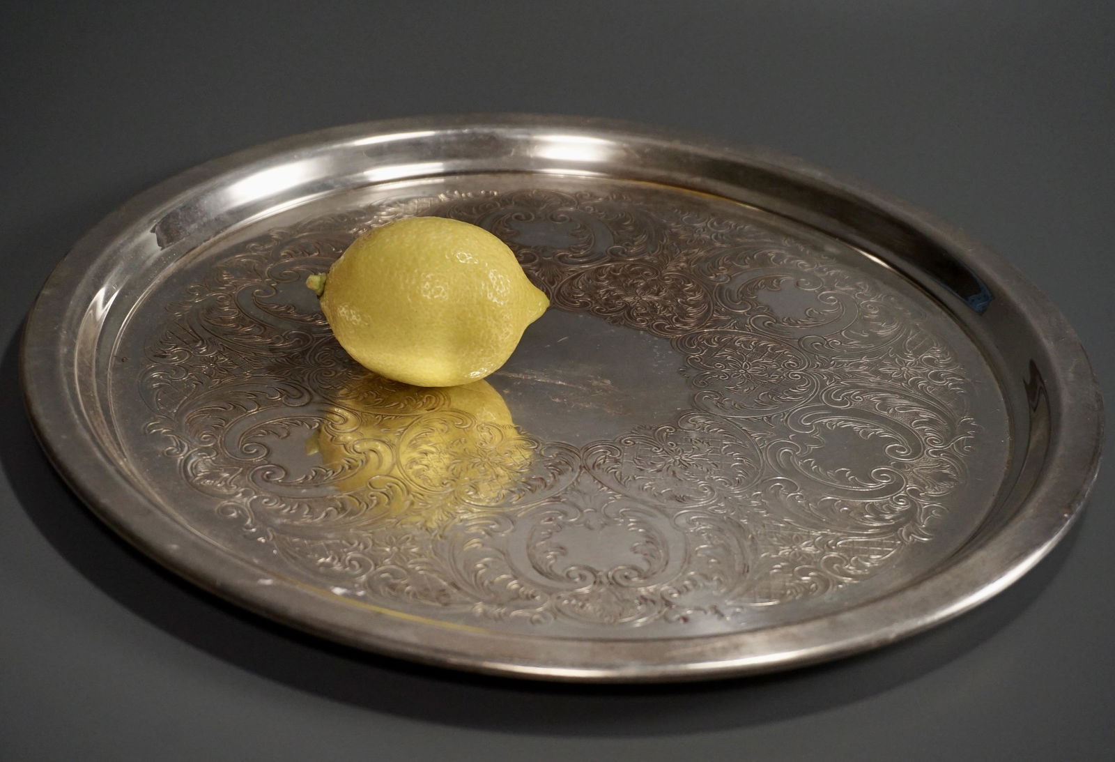 Silver Plated Large Round Tray Silver on Copper (1 of 3)