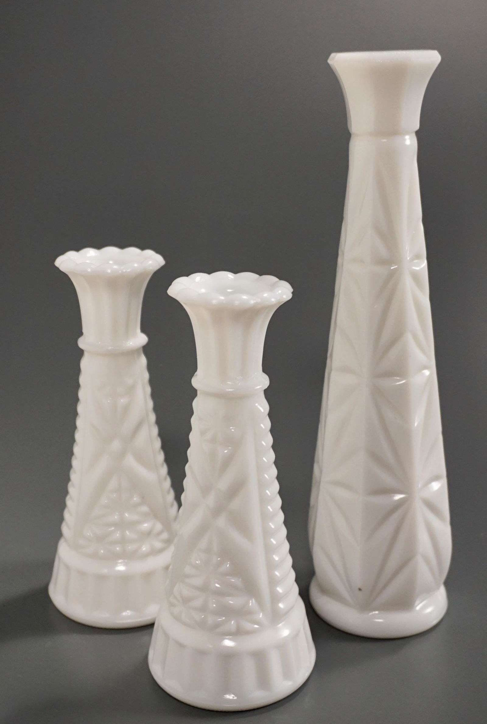 Vintage Milk Pressed Glass Candle Holder Vase Lot of 3 (1 of 3)
