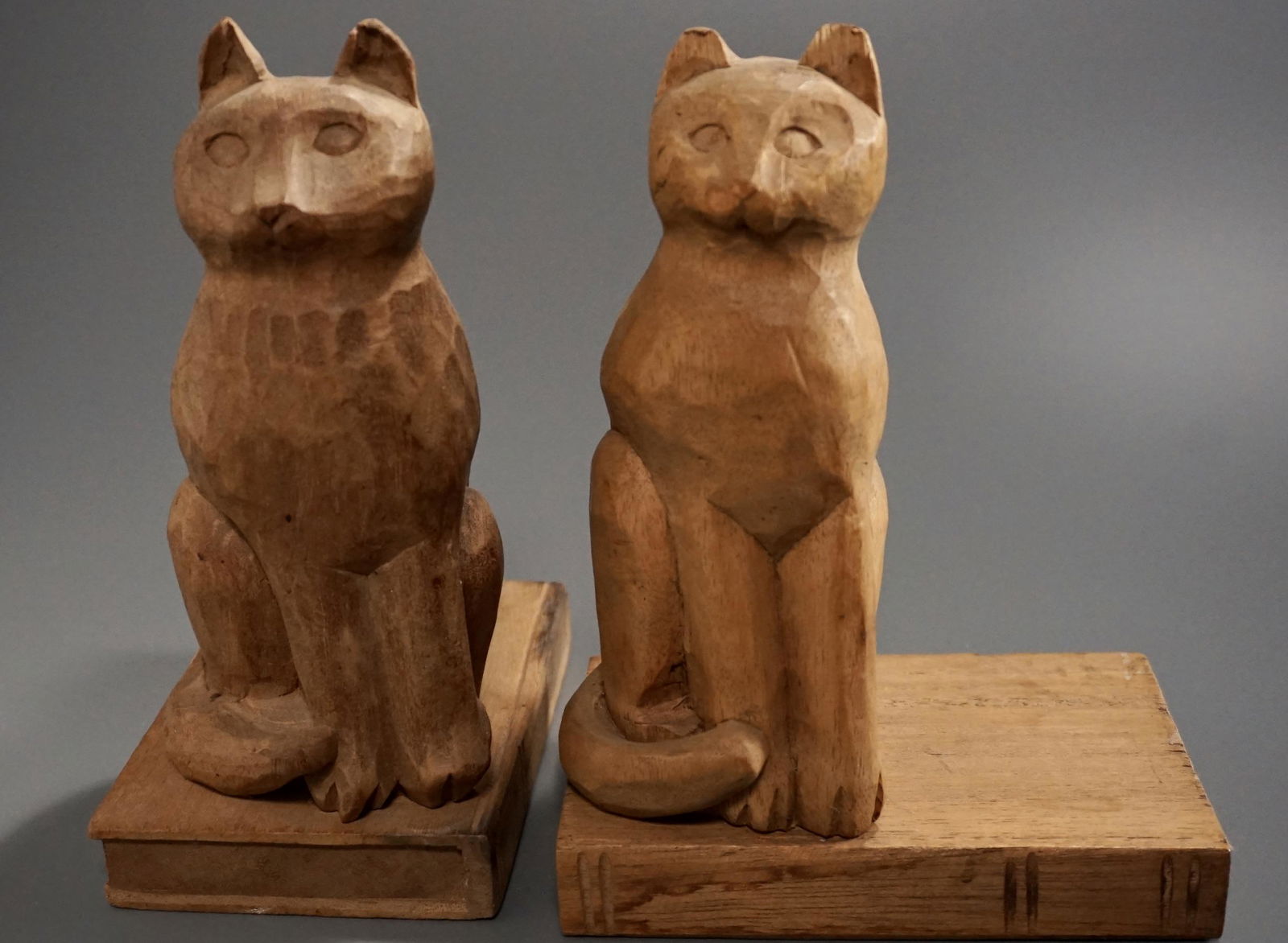 Vintage Wood Primitive Carved Cat Bookends Pair Lot of (1 of 7)