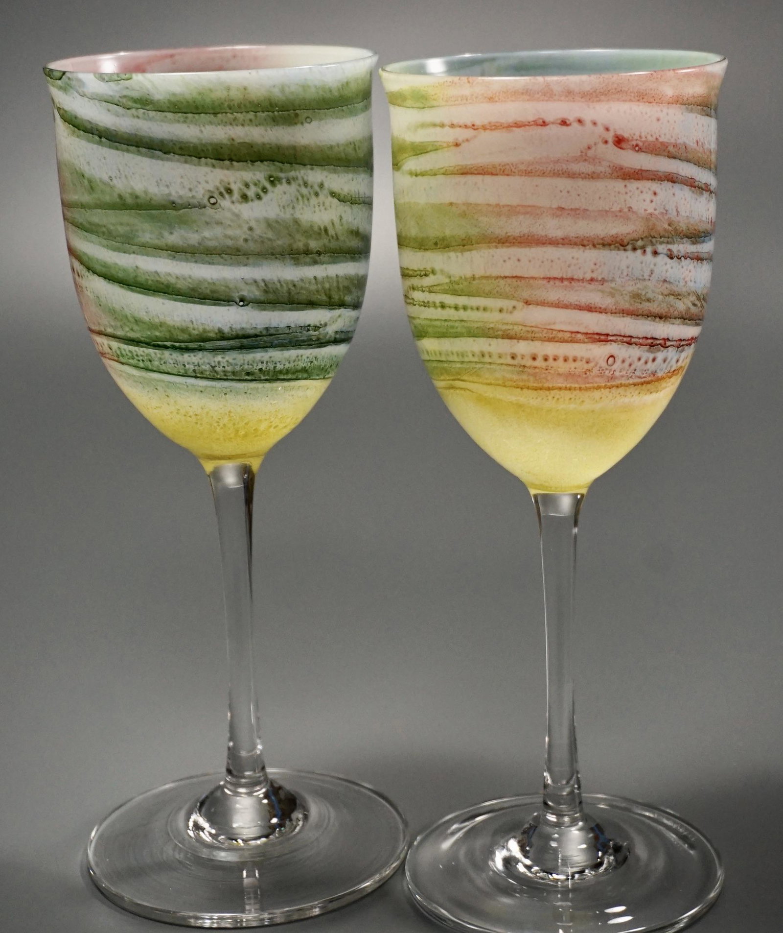 Mid Century Gay Wedding Rainbow Art Glass Toasting: Mid Century Gay Wedding Rainbow Art Glass Toasting Glasses Approximately 7 13/16 inches tall.