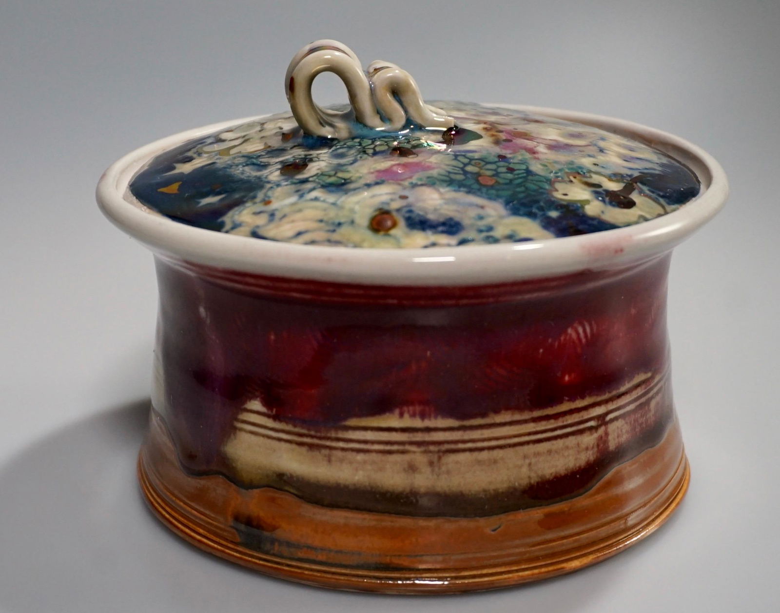 Studio Pottery Metallic Glaze Lidded Box Pot Signed on (1 of 7)
