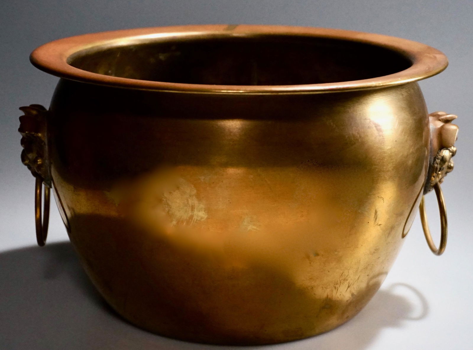 Oriental Style Brass Planter Beast Lion Head Handles (1 of 6)