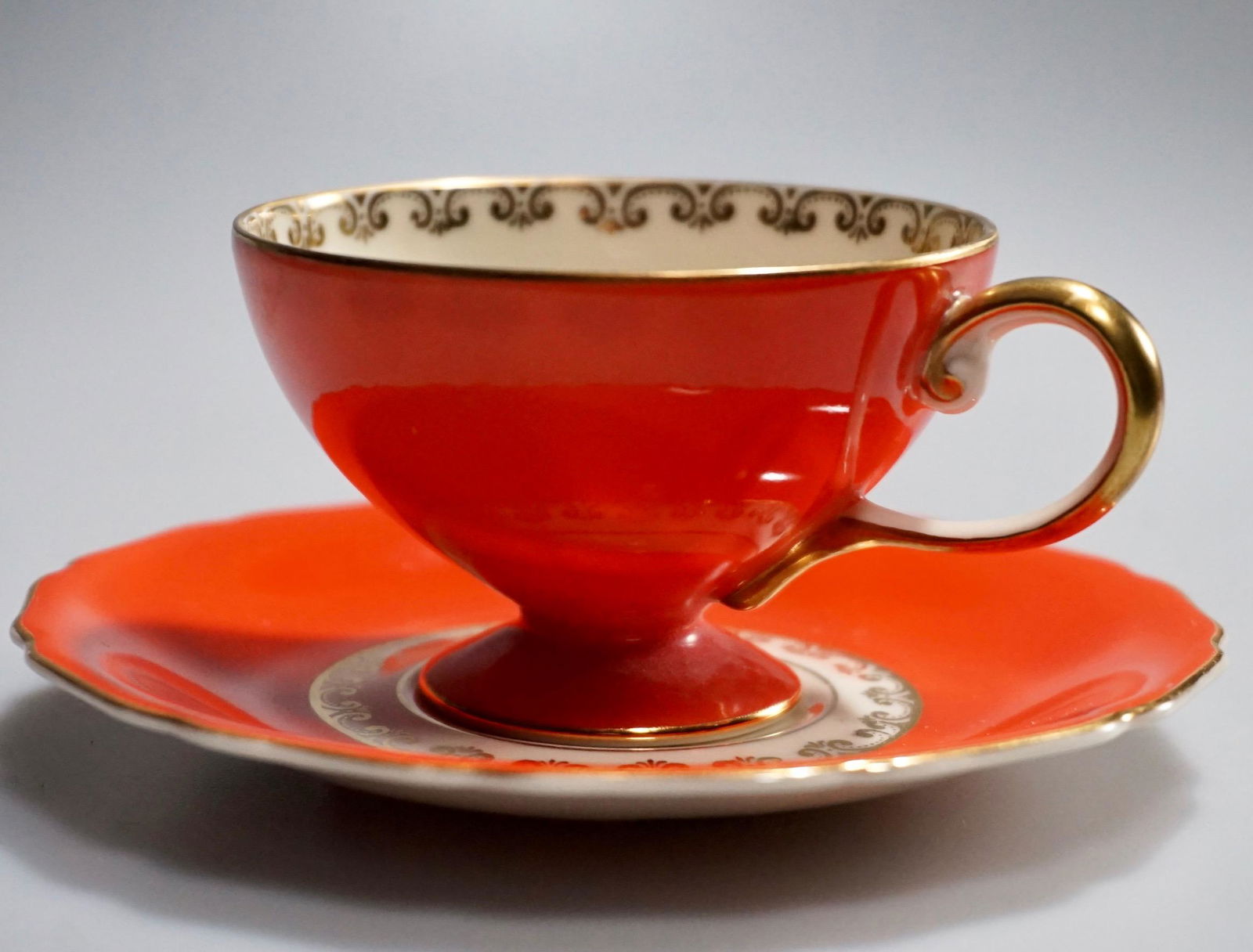 Continental Ivory Orange Red China Demitasse Cup Saucer (1 of 5)