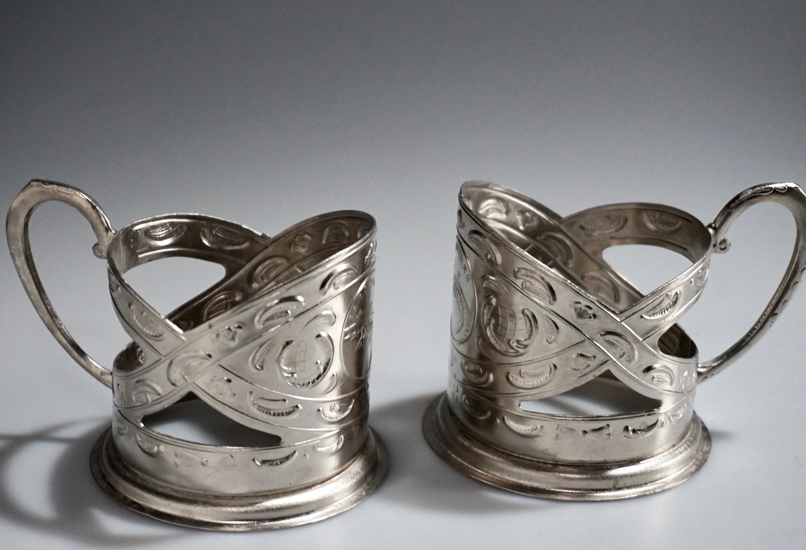 Russian Railroad Tea Glass Holder Soviet Era USSR Lot: Russian Railroad Tea Glass Holder Soviet Era USSR Lot of 2 Approximately 4 5/16 x 3 3/16 x 2 11/16 inches tall.