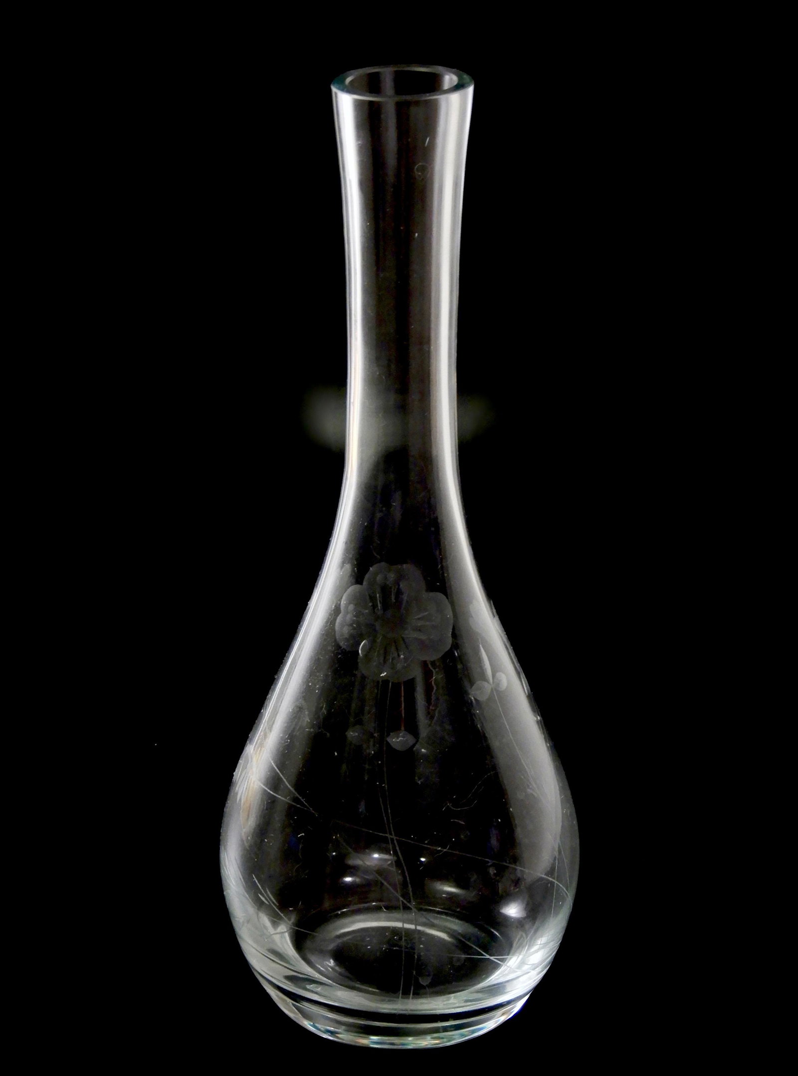 Cut Glass with Tulip Flowers Bottle Vase: Cut Glass with Tulip Flowers Bottle Vase Approximately 12 1/2 inches tall.