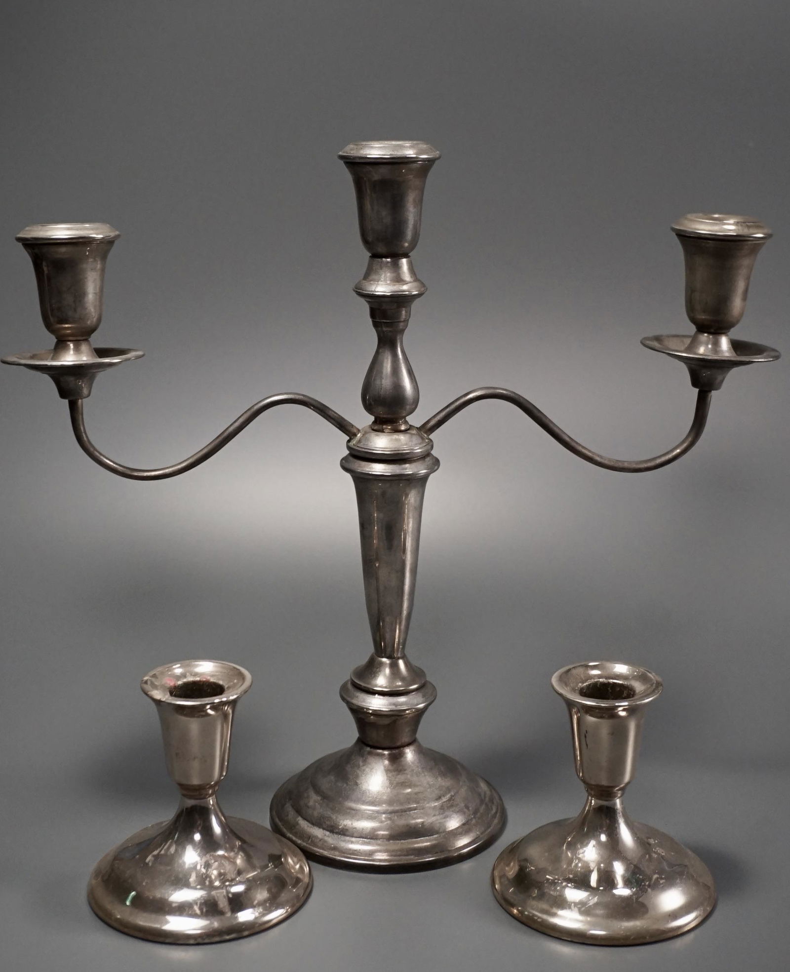Pair Silver Plated Candle Holders & Candelabra for 3 (1 of 2)