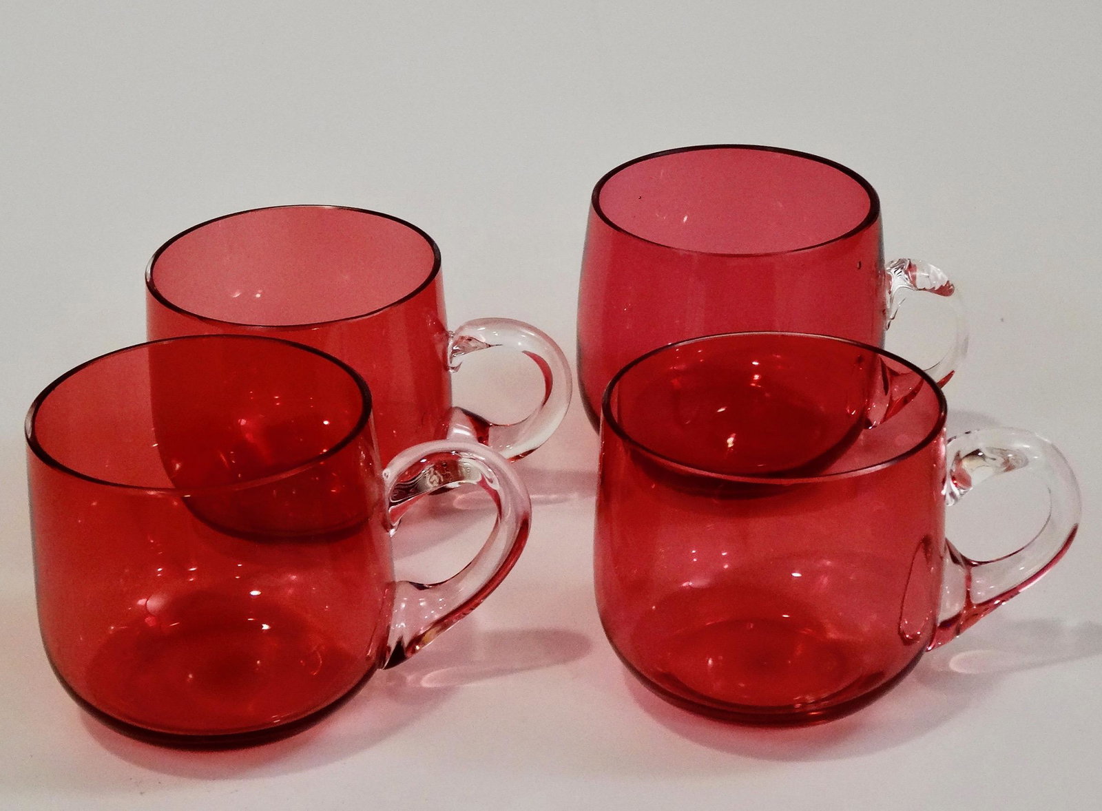 Four Antique Cranberry Punch Glass Custard Cup Polished: Four Antique Cranberry Punch Glass Custard Cup Polished Pontil Victorian Glassware Approximately 2 1/8 inches tall.