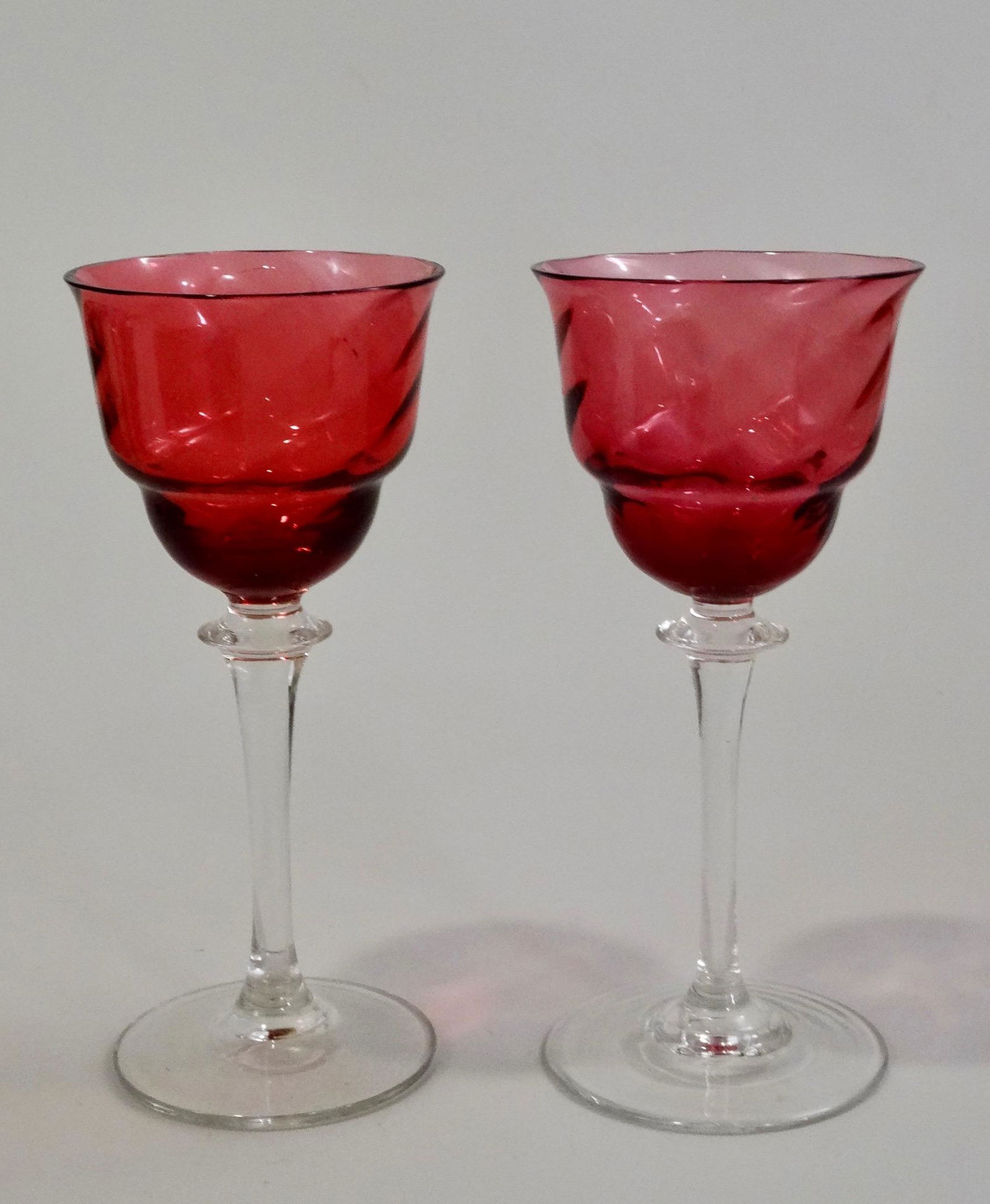 Twisted Cranberry Glass Cordials Pair Art Glass (1 of 5)