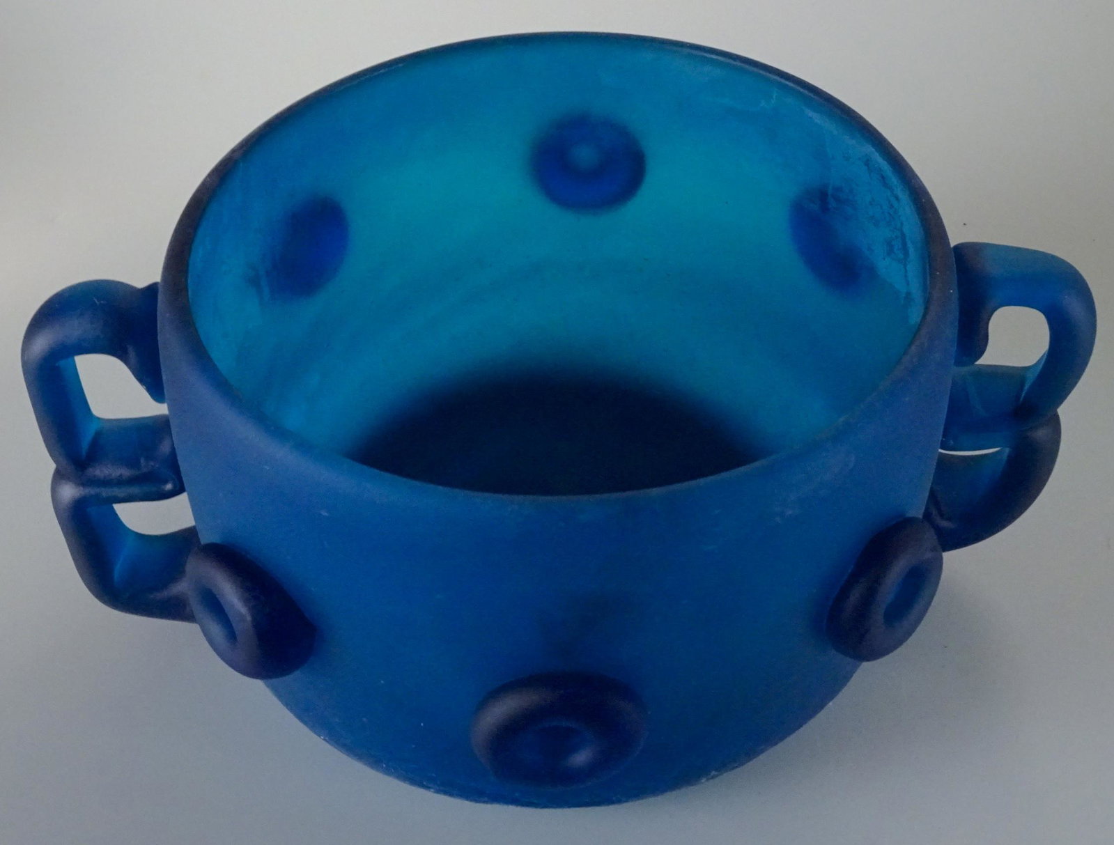Vintage Art Studio Beach Glass Blue Bowl Abstract Vase: Vintage Art Studio Beach Glass Blue Bowl Abstract Vase Pontil Blown 8 5/8 x 7 1/4 x 4 inches tall.