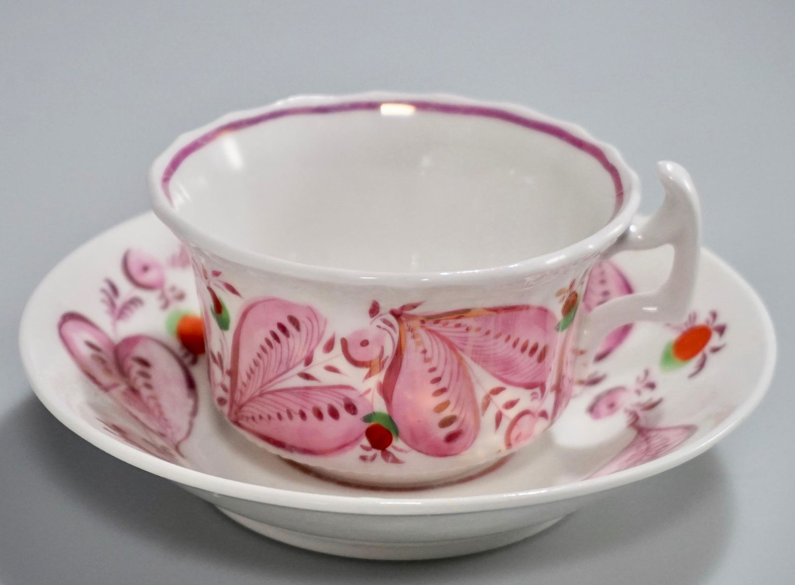 Antique English Pink Copper Lustre Tea Cup Saucer c1860 (1 of 5)