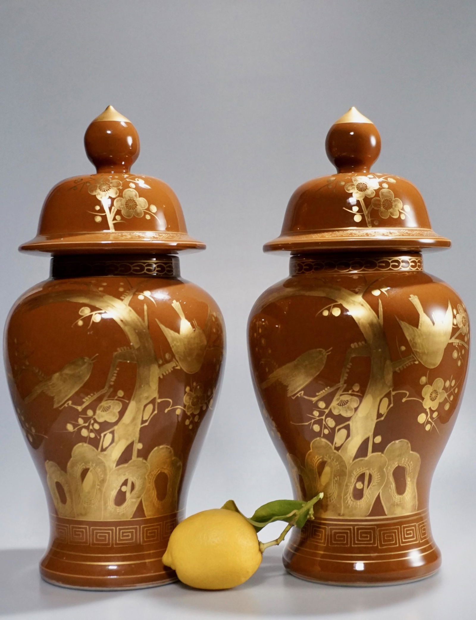 Brown Gold Ginger Jar Vase Mantel Pair Mid Century (1 of 9)