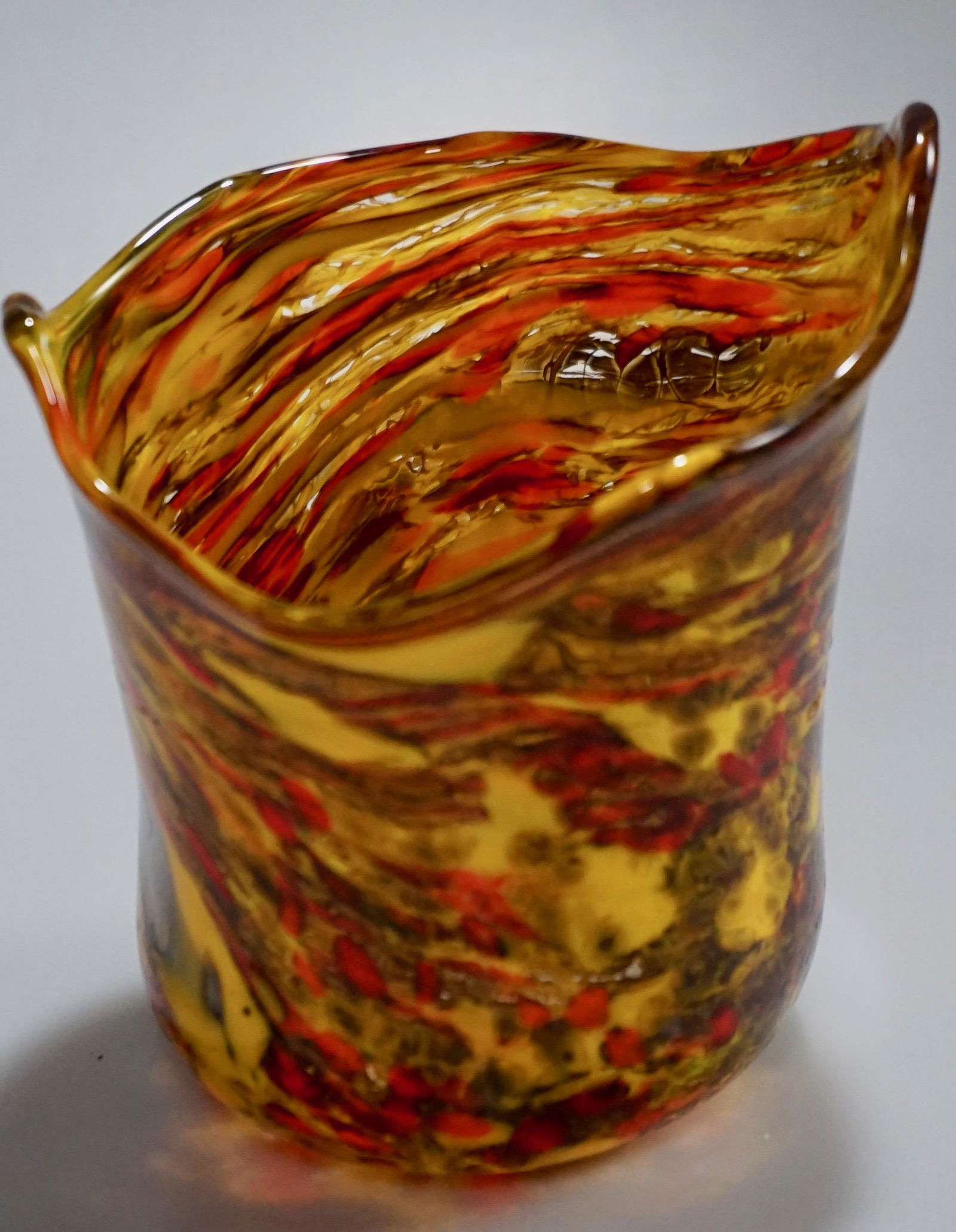 Mid Century Polished Pontil Orange Yellow Speckled (1 of 6)