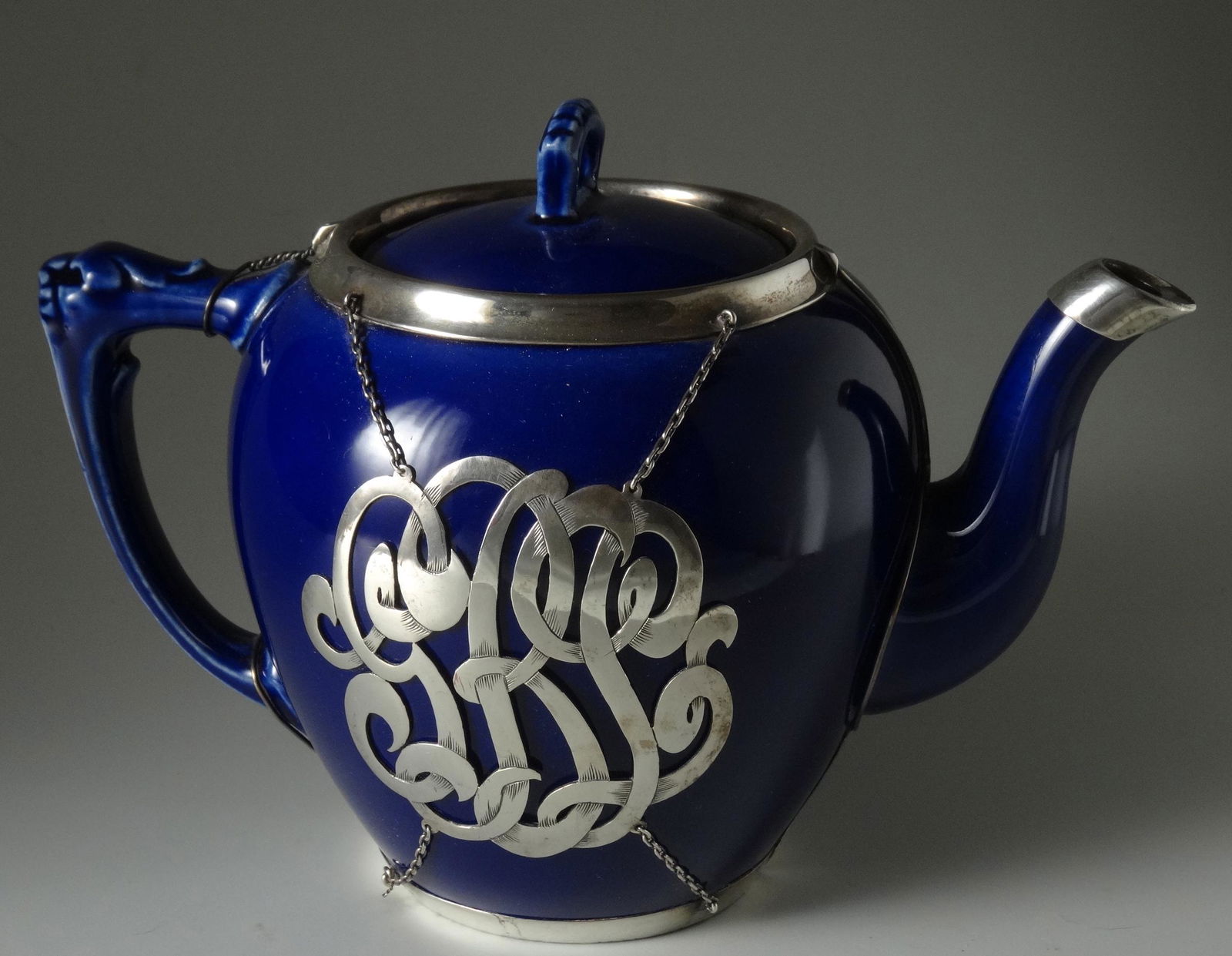 Cobalt Porcelain English Teapot with Sterling Silver (1 of 8)