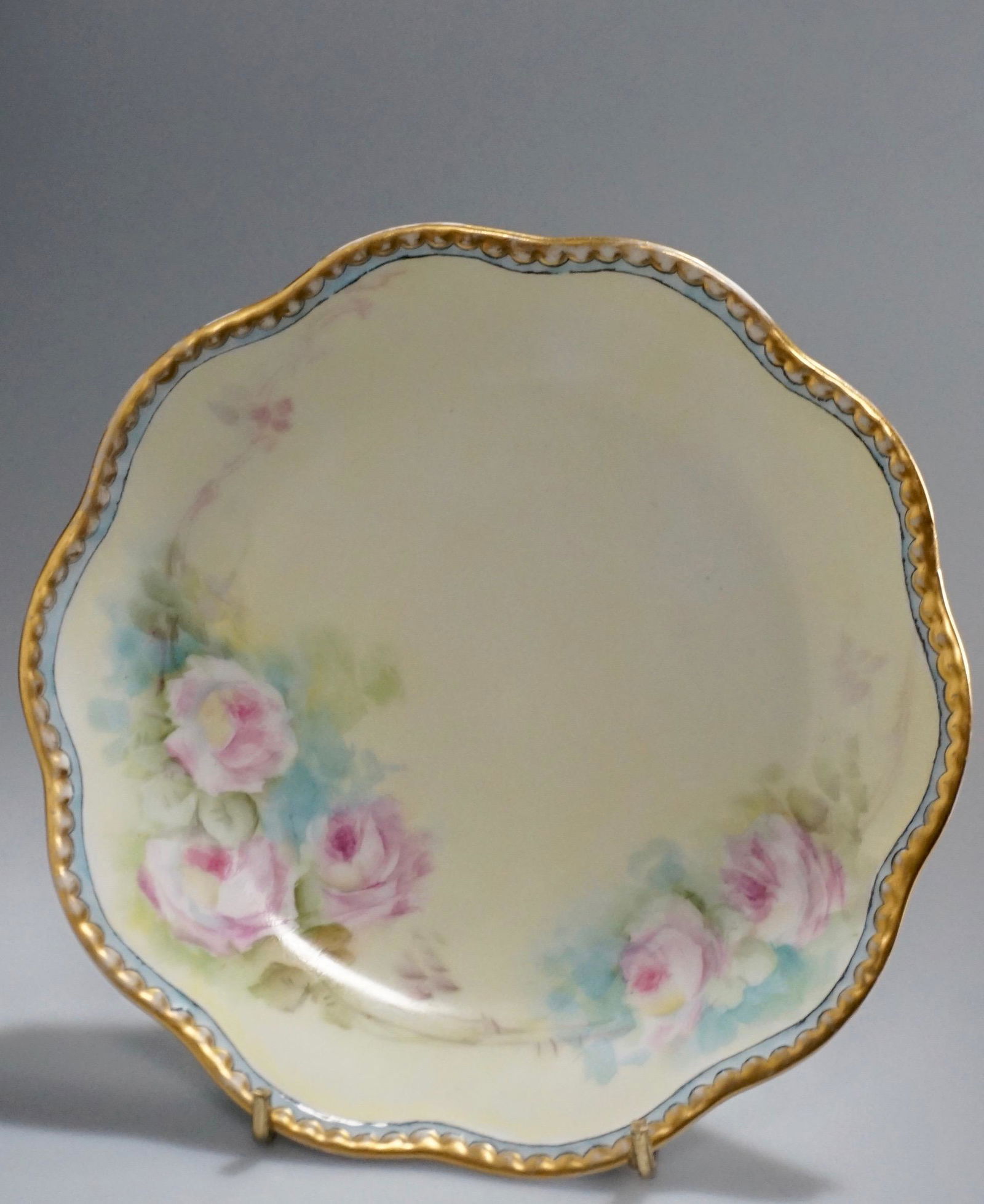 Limoges French Porcelain Pink Roses Hand Painted: Limoges French Porcelain Pink Roses Hand Painted Porcelain Plate Approximately 7 7/16 inches in diameter.