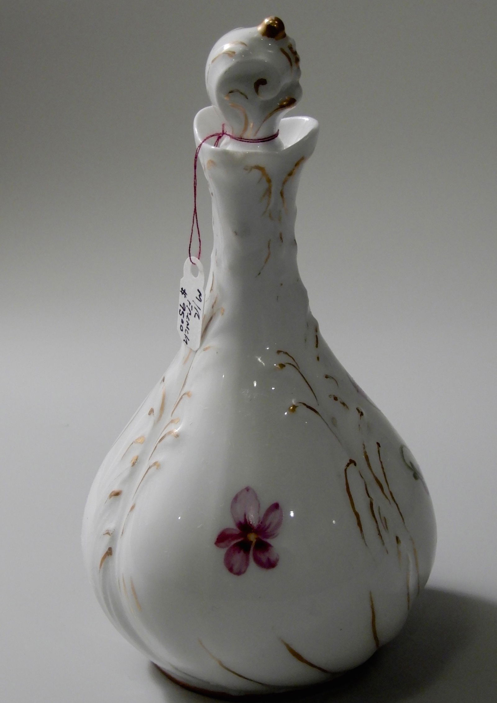 French MR Limoges Rococo Porcelain Porcelain perfume bottle with cherub