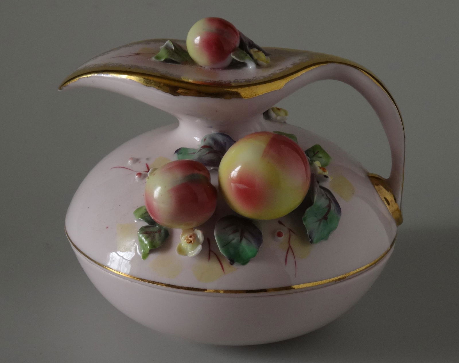 Unusual Applied Fruit Pink Lidded Dish Box 1956 Vintage (1 of 8)