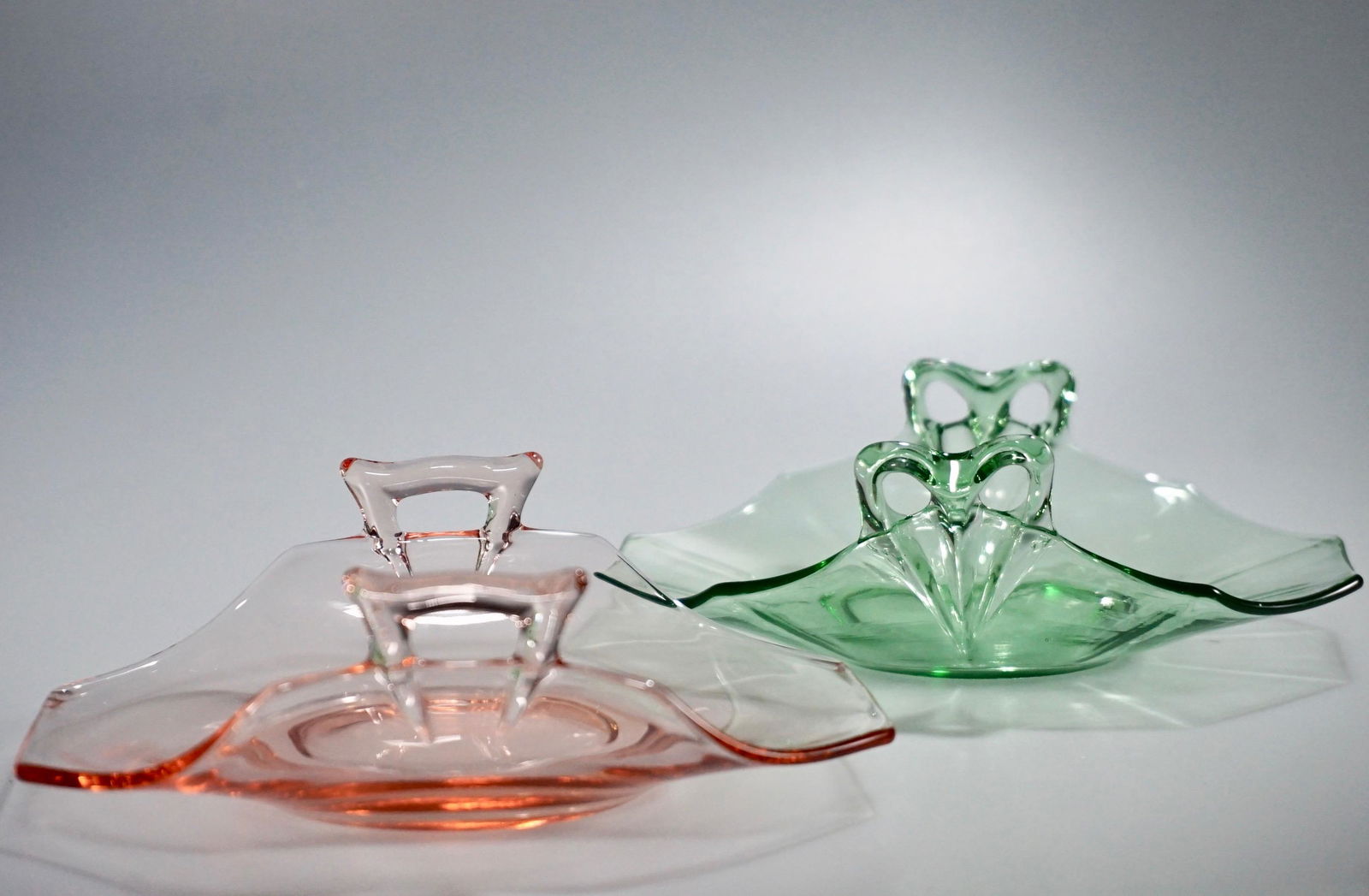 Vintage Depressed Glass Pink Green Handled Dishes Lot (1 of 4)