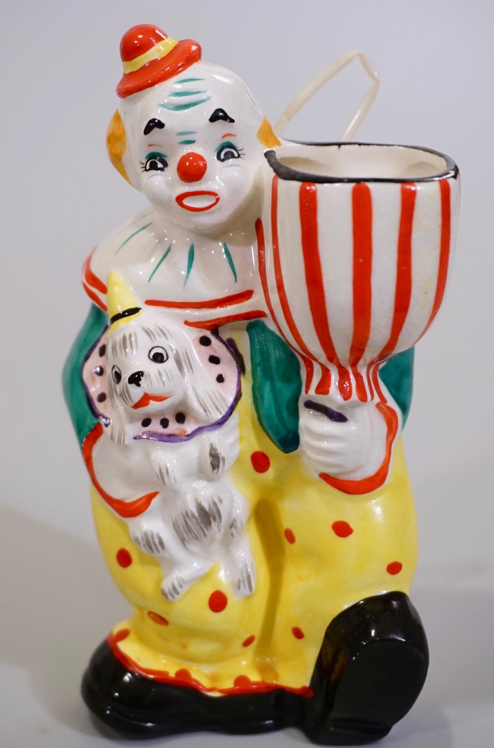 Ceramic Clown & Dog Figurine Vanity Stand Wall Pocket (1 of 5)