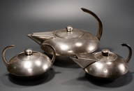Art Deco Designer Tea Set Unique Heavy Silver Tone