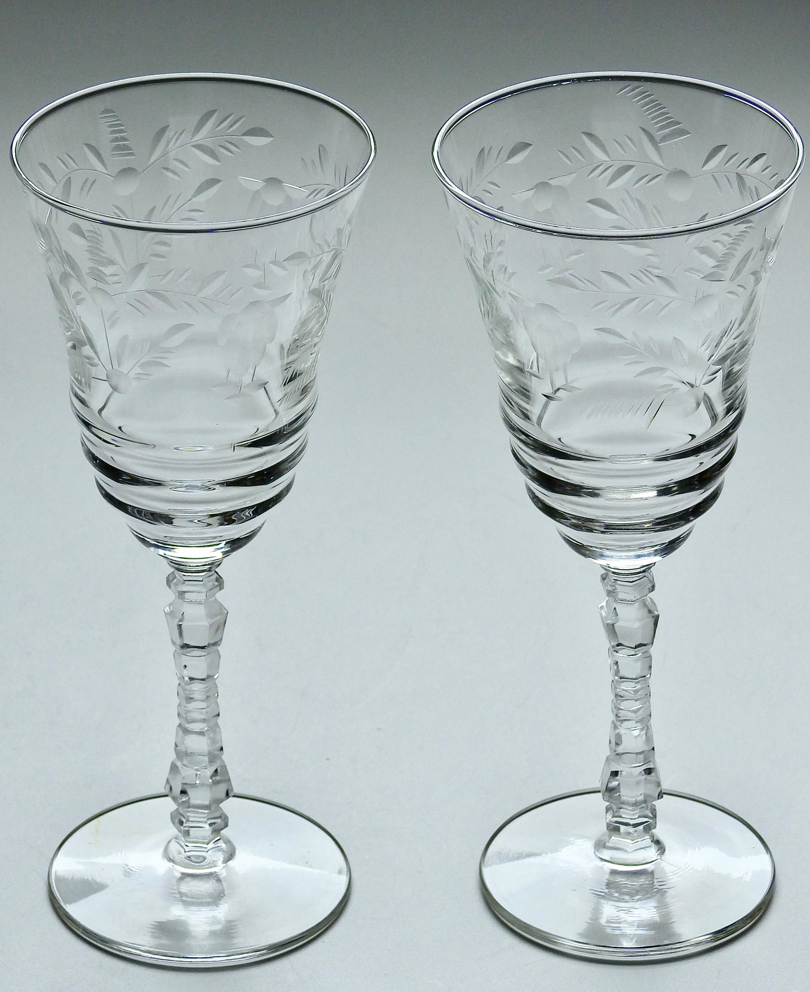 Art Deco Period Cut Glass Toasting Goblets Pair Wine: Art Deco Period Cut Glass Toasting Goblets Pair Wine Glasses Approximately 8 inches tall.