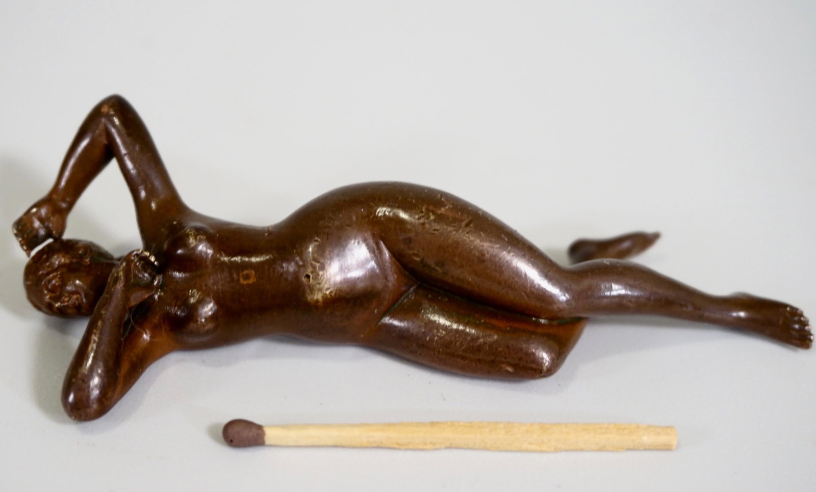 Reclining Nude Naked Maiden Antique Bronze Miniature: Reclining Nude Naked Maiden Antique Bronze Miniature Paperweight Figurine Fine Details 3 3/8 x 1 3/8 inches.