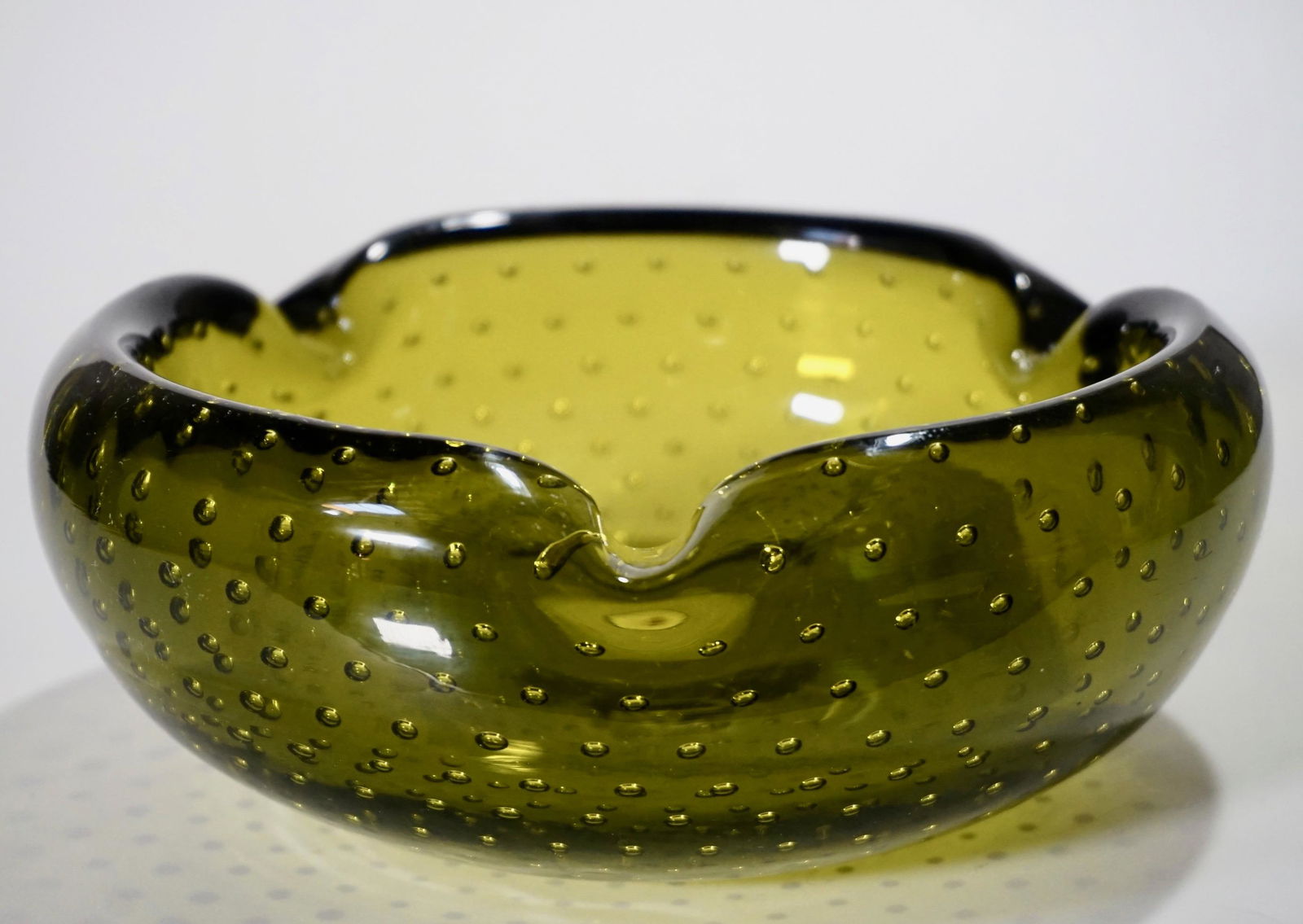 Large Controlled Bubbles Green Ashtray Blown Pontil (1 of 3)
