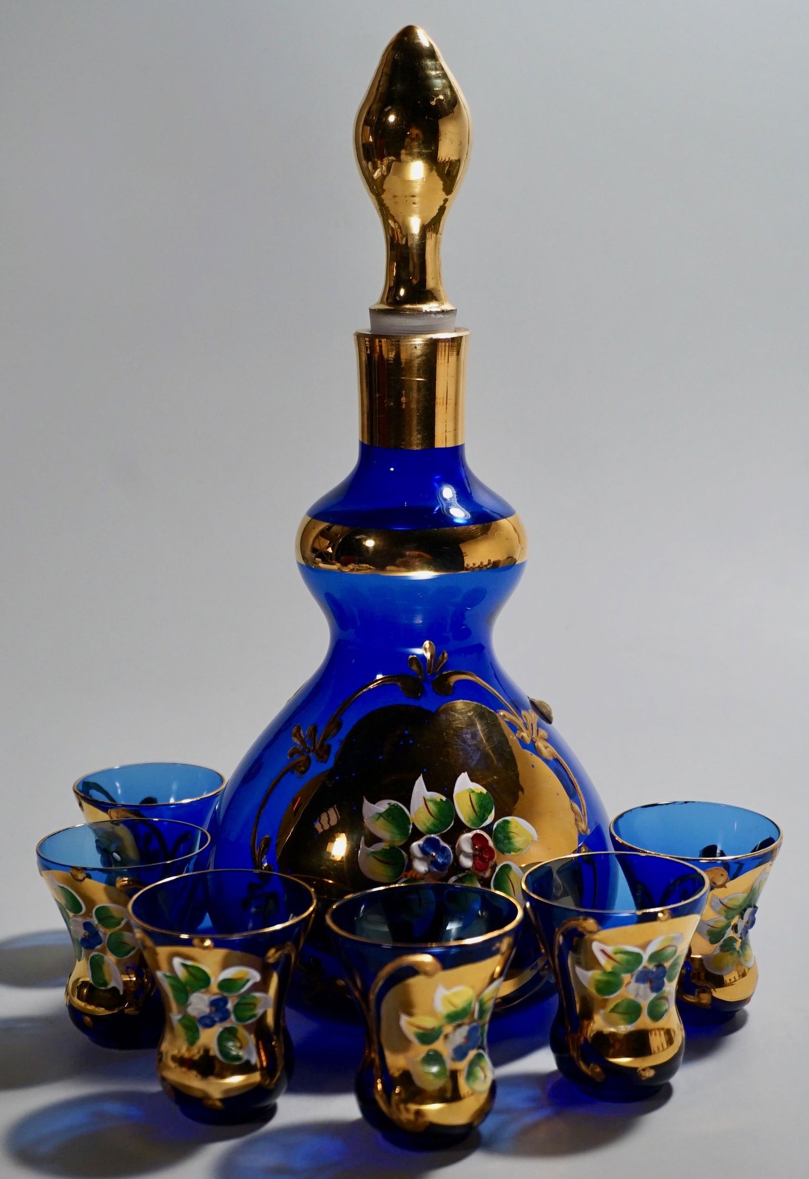 Venetian Blue Glass Cordial Decanter Set Made in Italy (1 of 5)