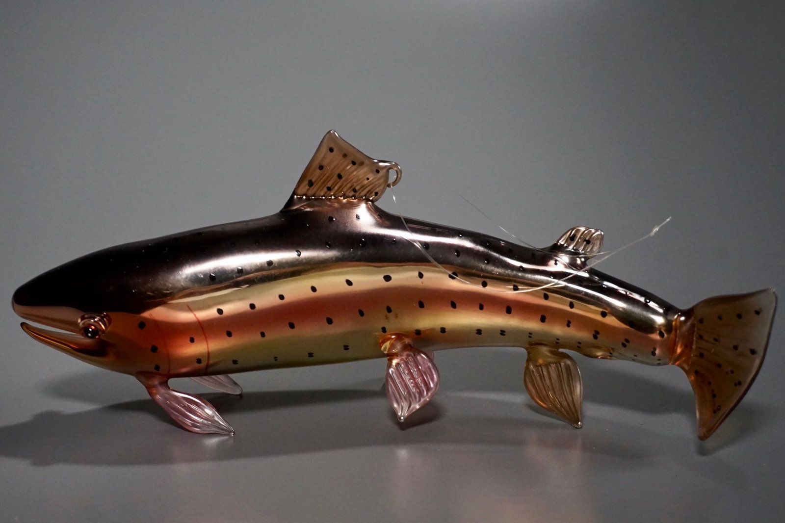 Italian Salmon Blown Glass Christmas Ornament: Italian Salmon Blown Glass Christmas Ornament Approximately 7 7/8 inches.
