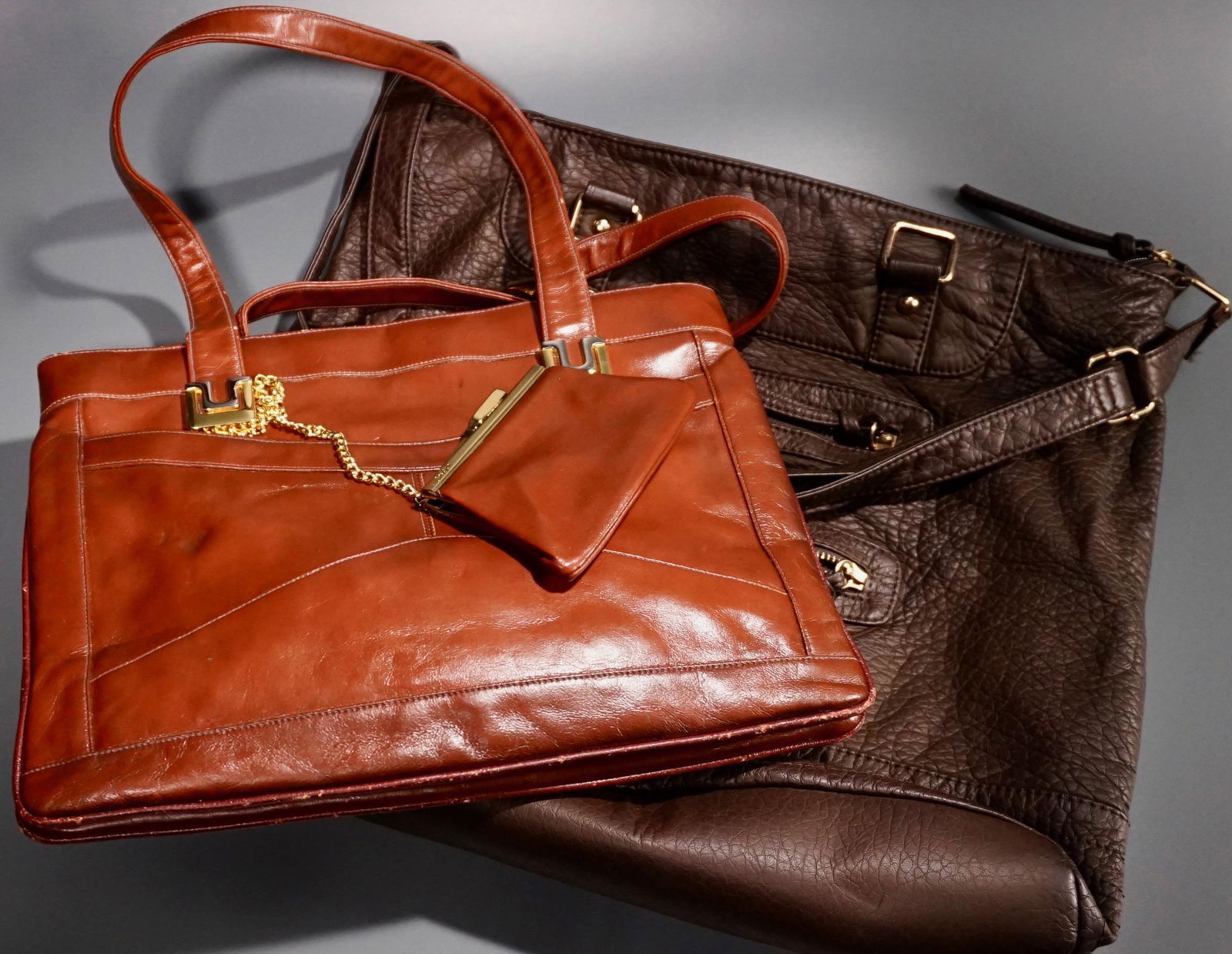 Vintage Brown Bag Tote Lot of 2 Bags (1 of 7)