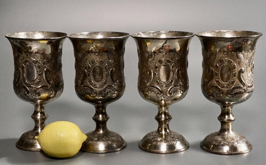 Baroque Style Embossed Silver Plated Goblets Lot of 4 (1 of 4)