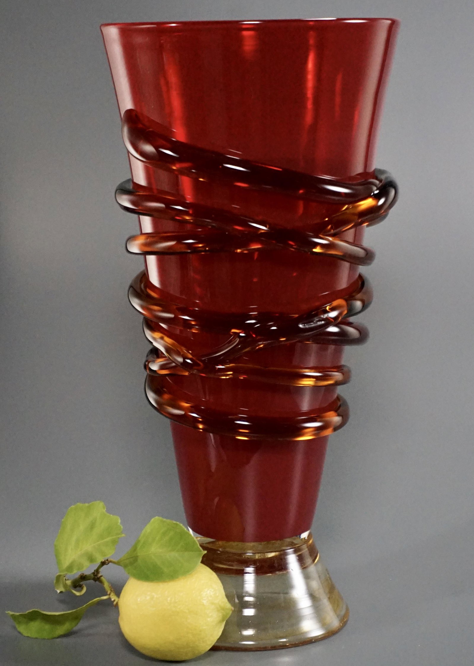 Large Studio Pontil Blown Ruby Art Glass Vase Thick (1 of 4)