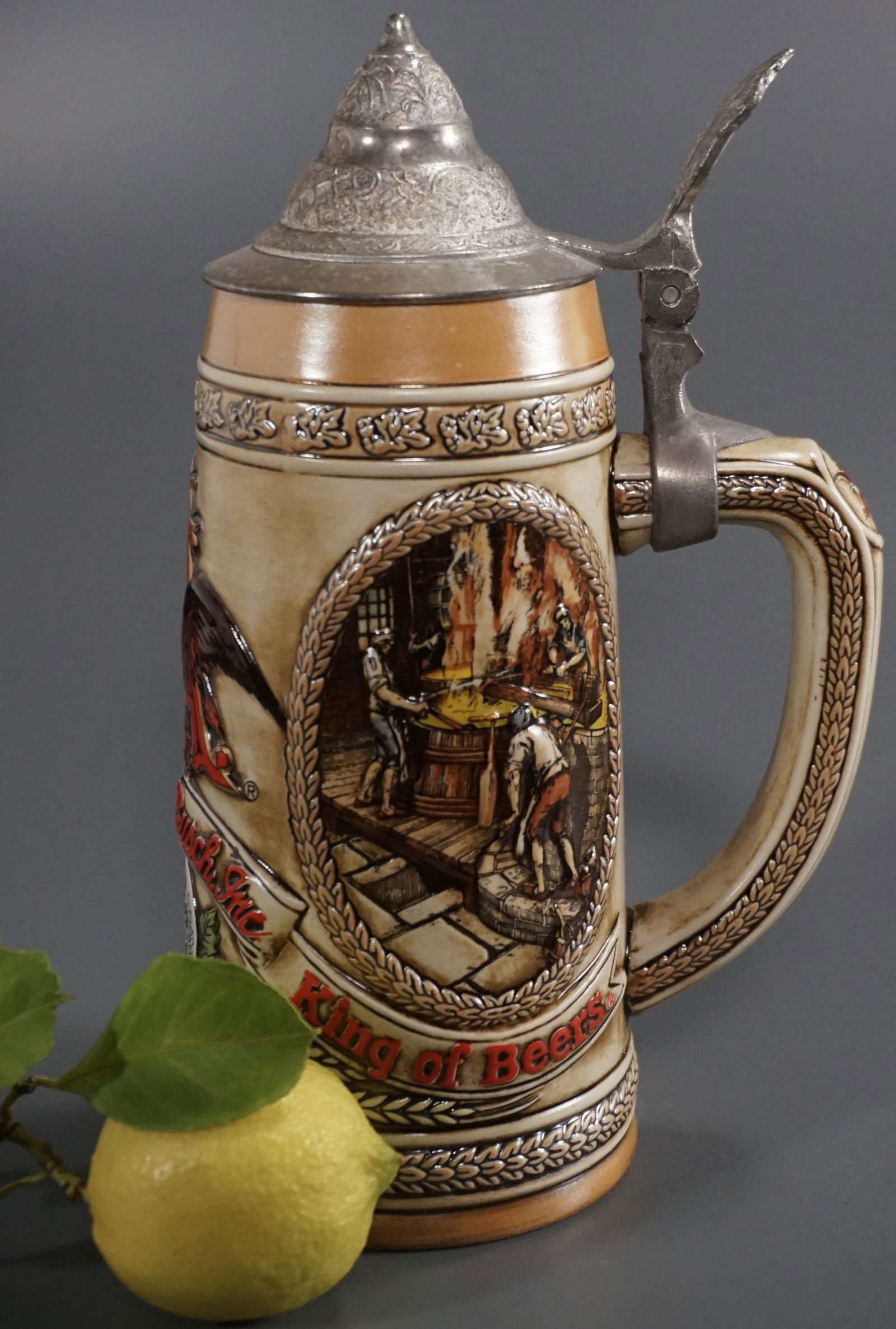 Budweiser Advertising Beer Stein with Pewter Lid (1 of 5)