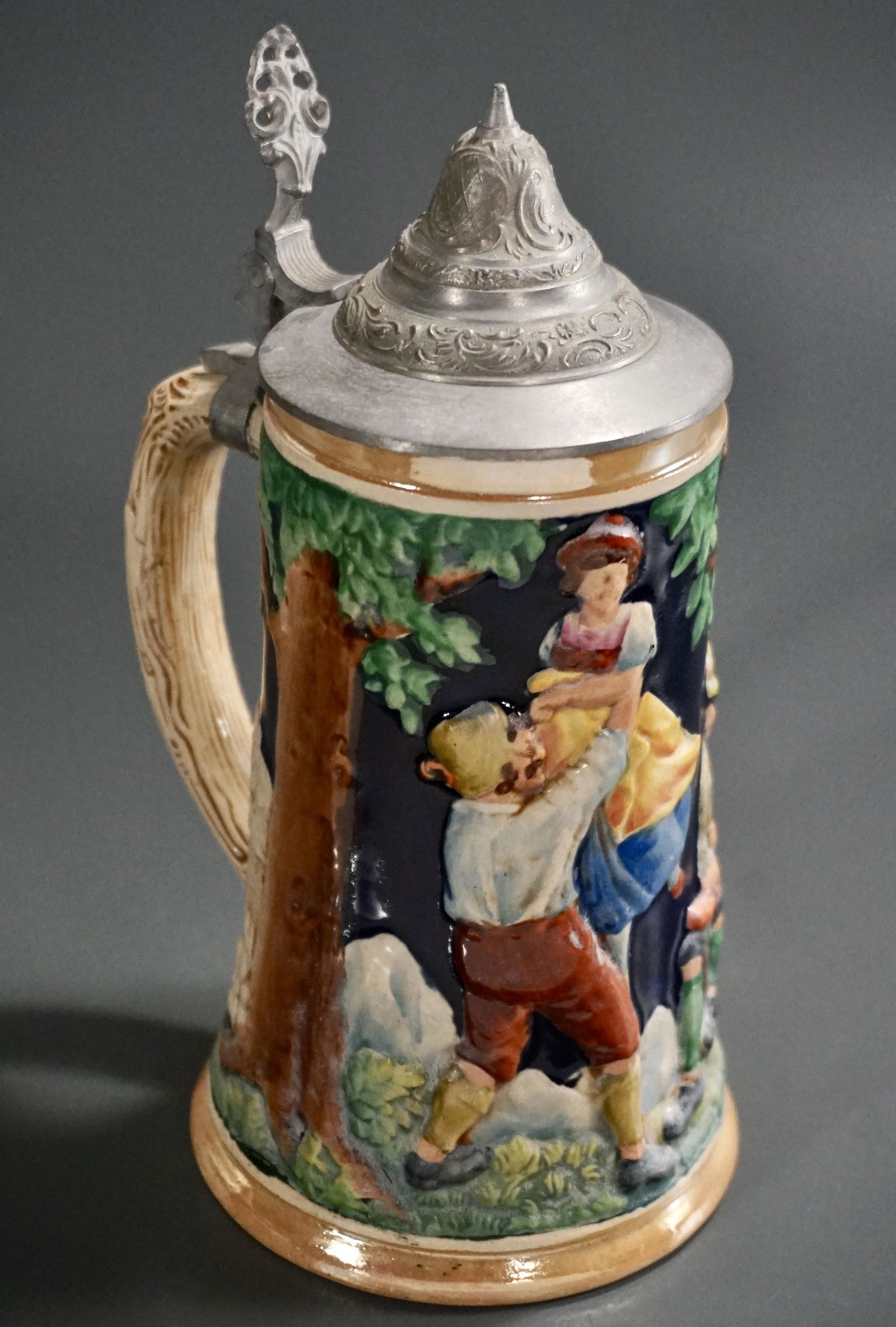 German Pottery Beer Stein with Pewter Lid (1 of 6)