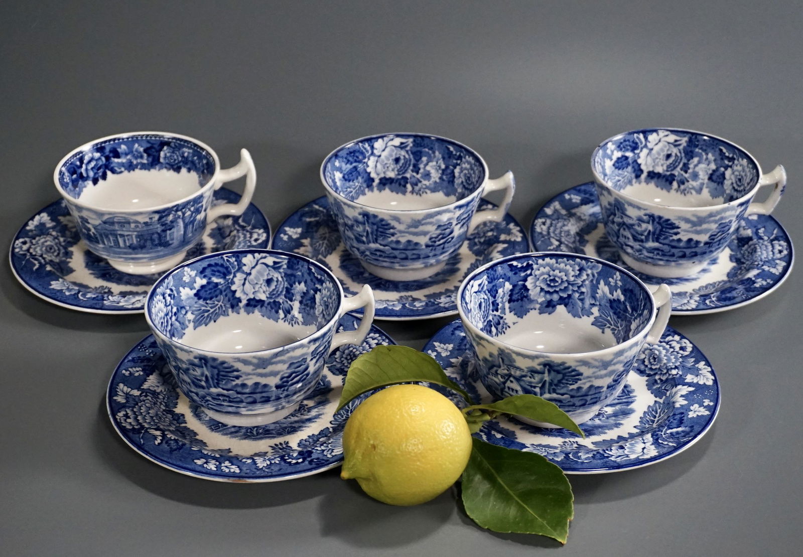 Vintage Enoch Woods 'English Scenery' blue and white tea plates. Dining