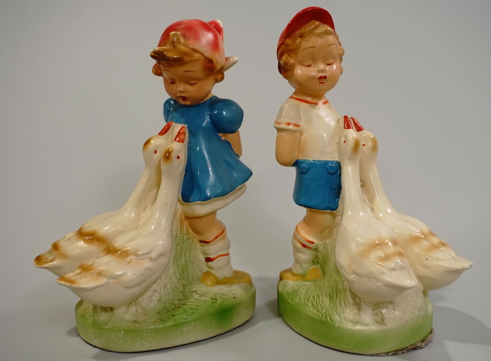 Vintage Chalkware Geese Children Painted Plaster of (1 of 6)